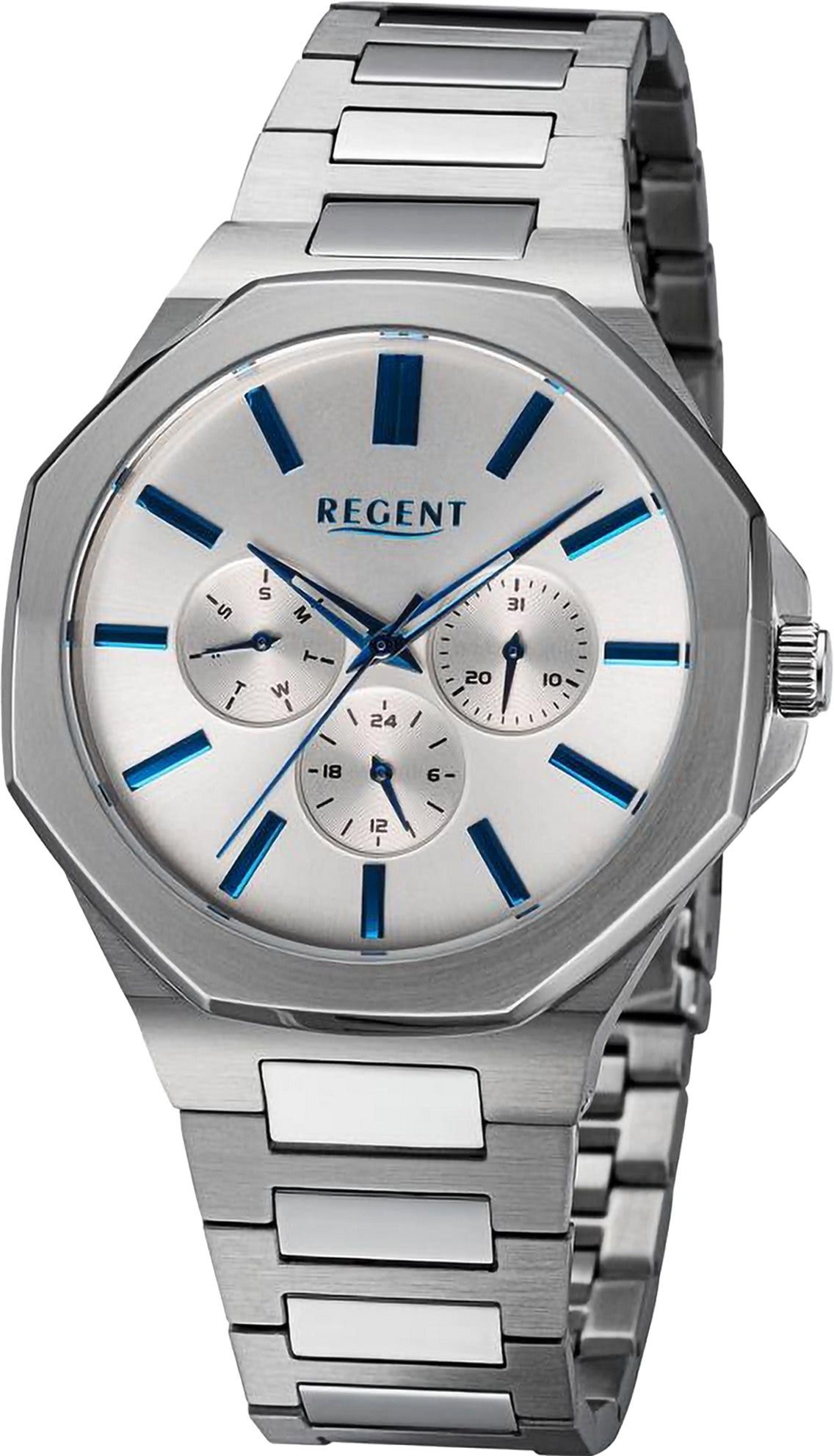 Regent Quarzuhr Regent Herren groß Herren 42mm), extra Armbanduhr Armbanduhr (ca. Metallarmband Analog, rund