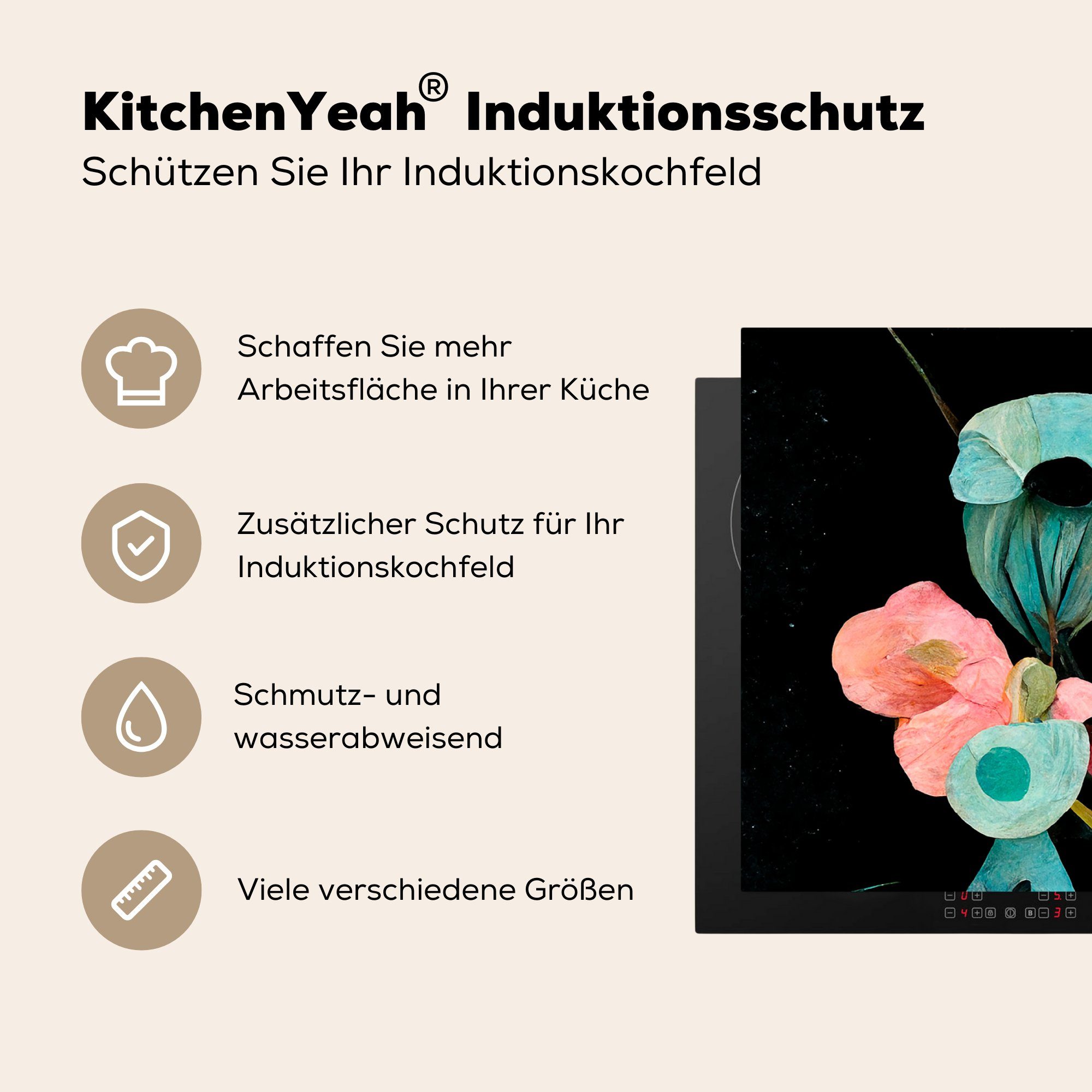 MuchoWow Herdblende-/Abdeckplatte Blumenstrauß - Vase cm, - küche für - Farben, tlg), (1 Ceranfeldabdeckung, 83x51 Blumen Vinyl, Arbeitsplatte