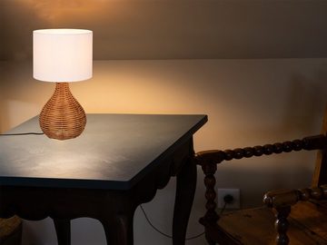 meineWunschleuchte LED Tischleuchte, LED wechselbar, warmweiß, groß-e Boho Fensterlampe für Fensterbank Rattan dimmbar Weiß Höhe 40cm