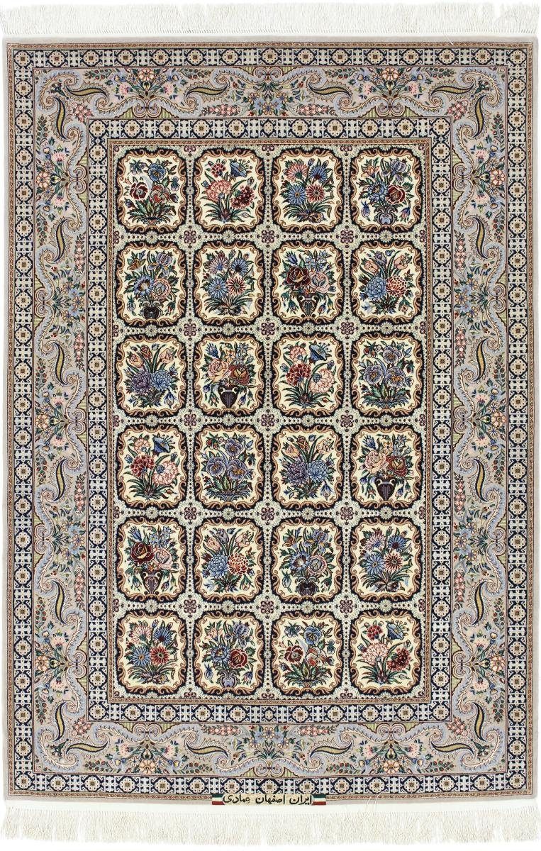Orientteppich Isfahan Signiert Seidenkette 131x190 Handgeknüpfter Orientteppich, Nain Trading, rechteckig, Höhe: 6 mm