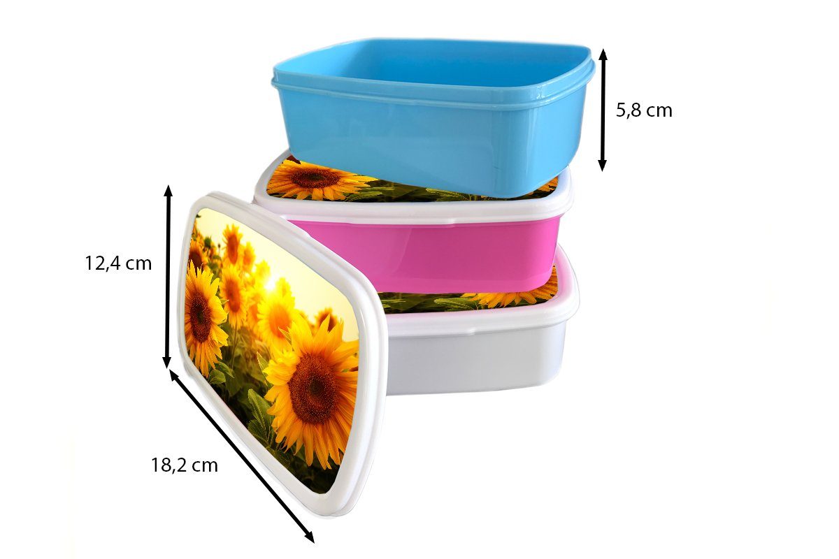 Mädchen, (2-tlg), Kunststoff, rosa - Gelb Blumen für Sonnenblume Snackbox, Erwachsene, - Brotdose - Kinder, Kunststoff Lunchbox Sonne, Brotbox MuchoWow