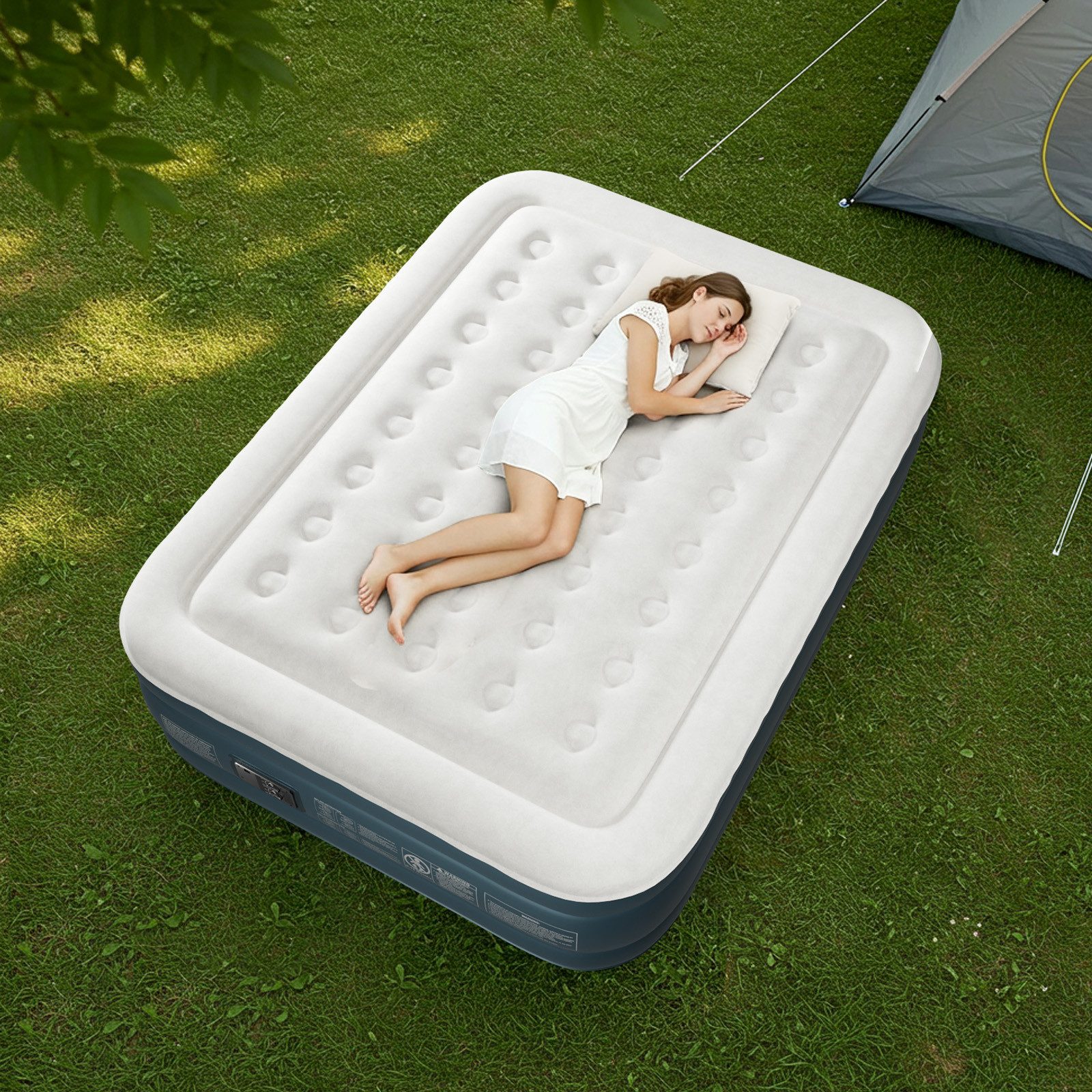 LALAHO Luftmatratze mit eingebauter Pump,Isomatte Camping Outdoor,203 x 153 x 45 cm, Aufblasbare Matratze 2 Personen, mit Pumpe, Tasche, für Camping,Gäste