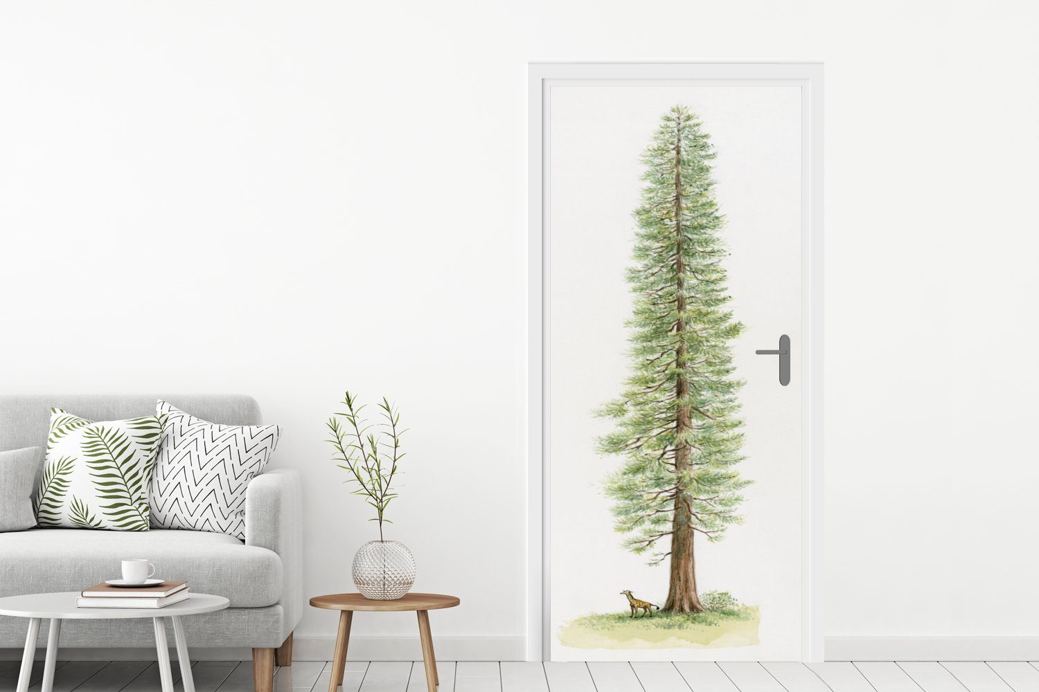 Tür, eines Mammutbaums, jungen Eine Fototapete Türaufkleber, Türtapete für naturgetreue Matt, (1 75x205 bedruckt, MuchoWow cm St), Illustration