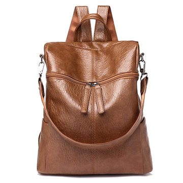 AquaBreeze Cityrucksack Damen Rucksack Umhängetasche Echtes Leder Mehrere Fächer (1-tlg., Vintage Look Premium leder), Freizeit Shopping Uni Schule Braun