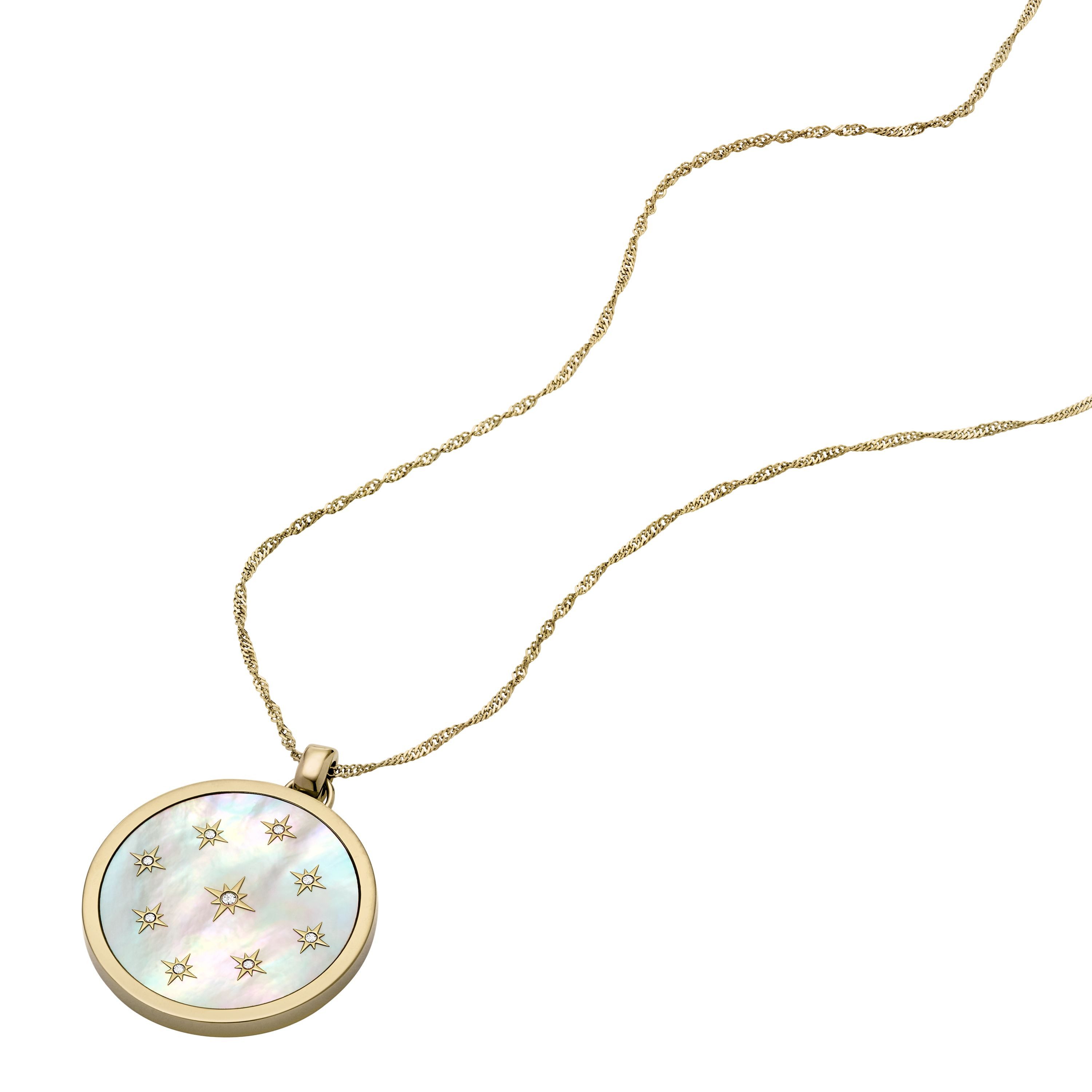 Fossil Kette mit Anhänger Schmuck Geschenk Edelstahl JEWELRY, mit Glasstein - mit Perlmutt