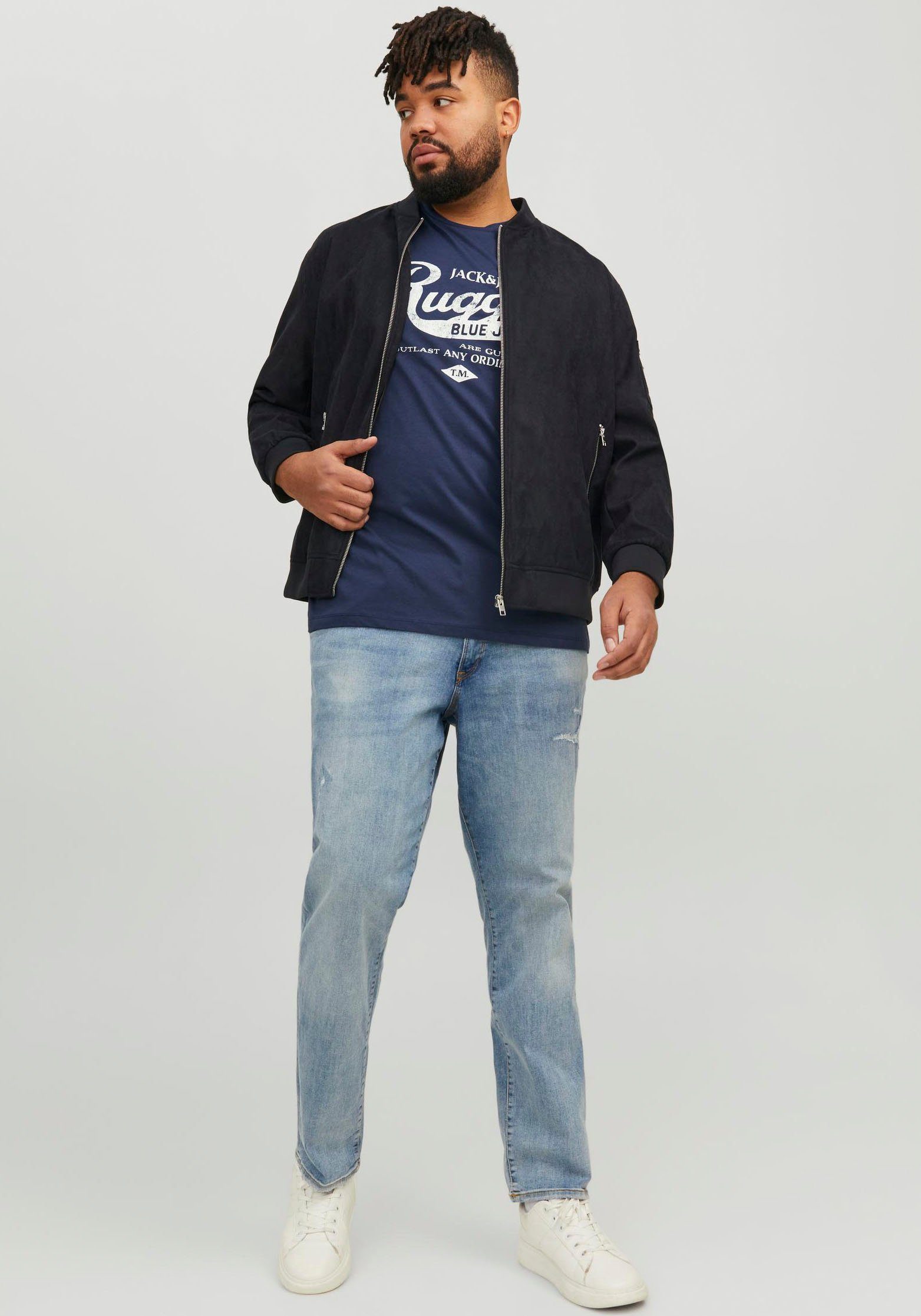 Rundhalsshirt TEE PlusSize & O-NECK PLS JJEJEANS SS Jones mood 23/24 NOOS indigo Jack