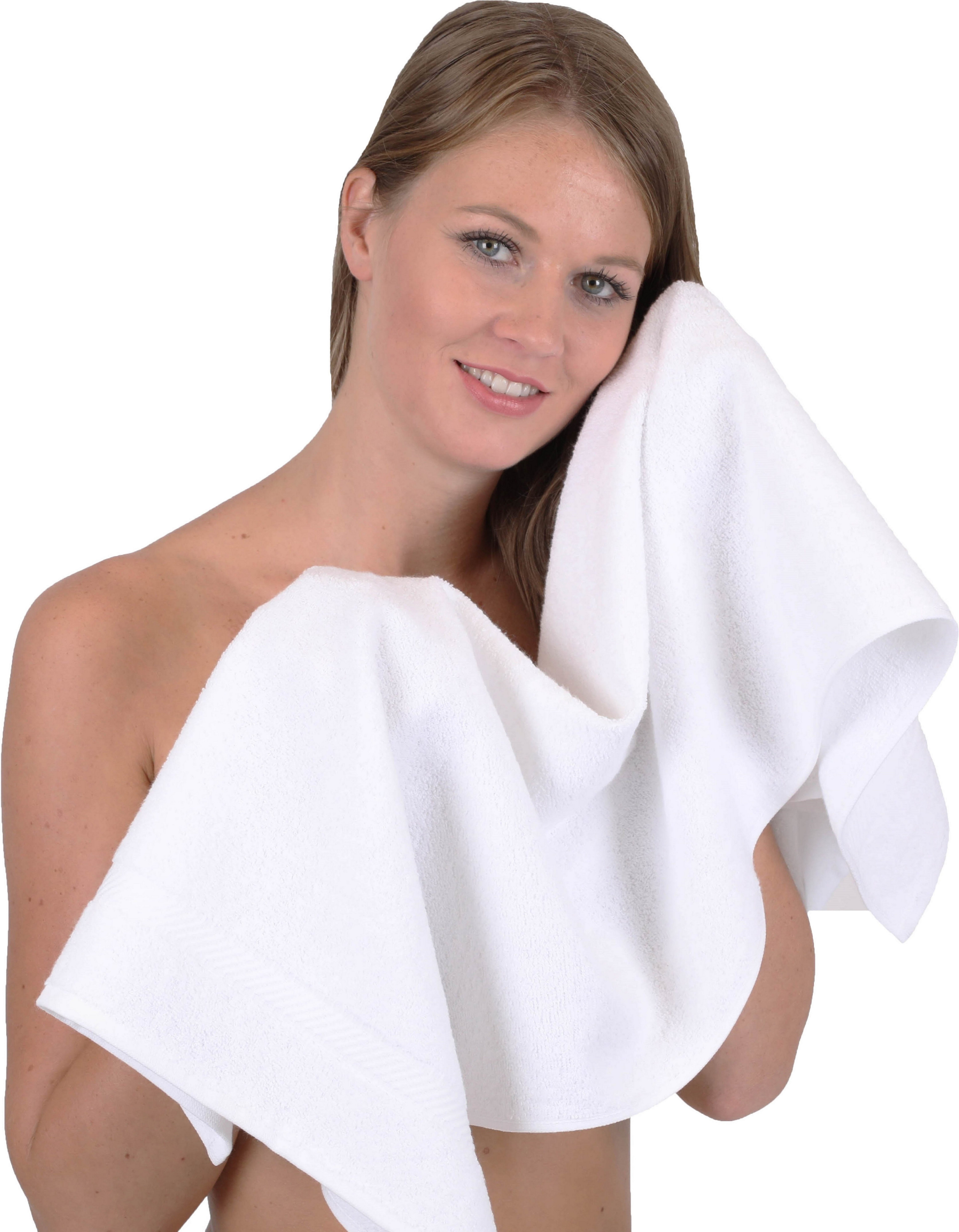 Betz Handtuch Handtuch-Set Liegetücher 4 Baumwolle Set Farbe 12-TLG. Gästetücher 2 und Palermo apricot 100% Seiftücher 2 2 100% Handtücher weiß, Waschhandschuhe Baumwolle, 2 (12-tlg)