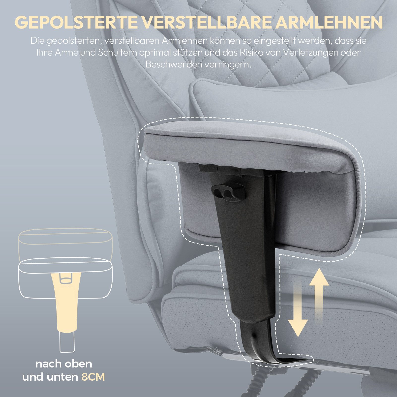 Dowinx Gaming-Stuhl Bürostuhl Ergonomisch mit Taschenfeder-Kissen (Packung), Chefsessel mit weiche Rückenlehne und verstellbare Lendenkissen – Bild 3 von 5