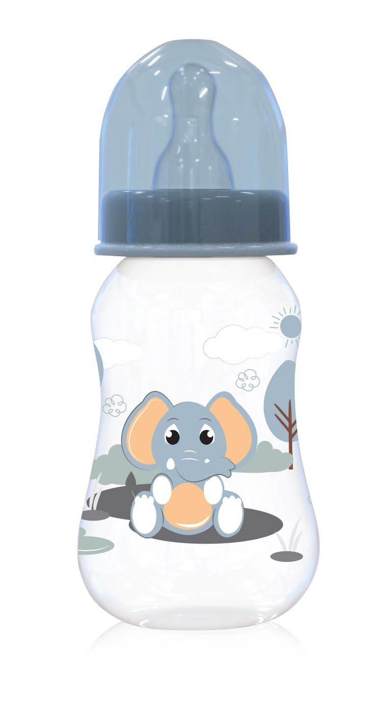 Baby Care Babyflasche Babyflasche Easy Grip 125 ml, Silikonsauger Größe 0+, Deckel, ab Geburt blau