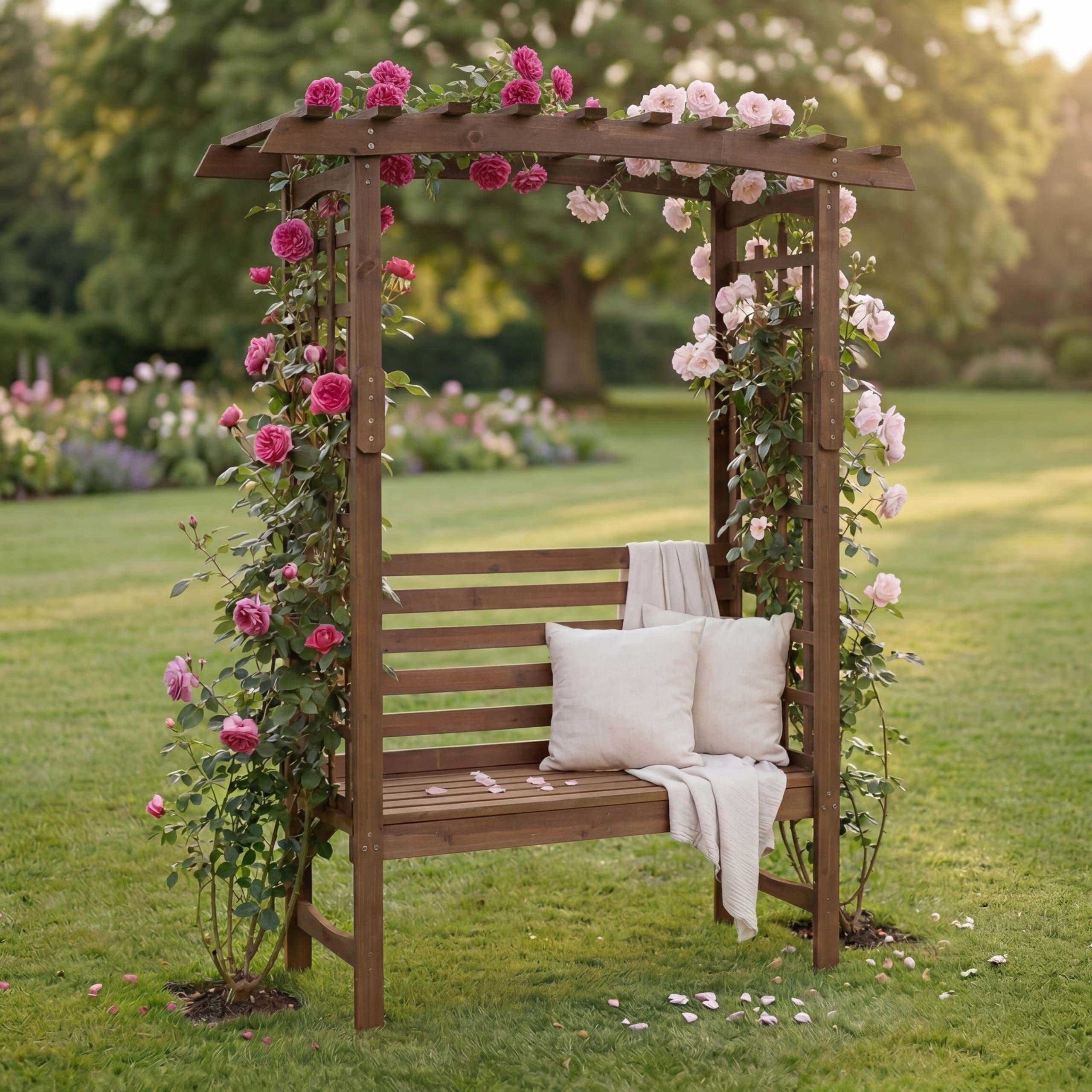 MCW Gartenbank MCW-Q21, Eleganter Rosenbogen mit integrierter Sitzbank