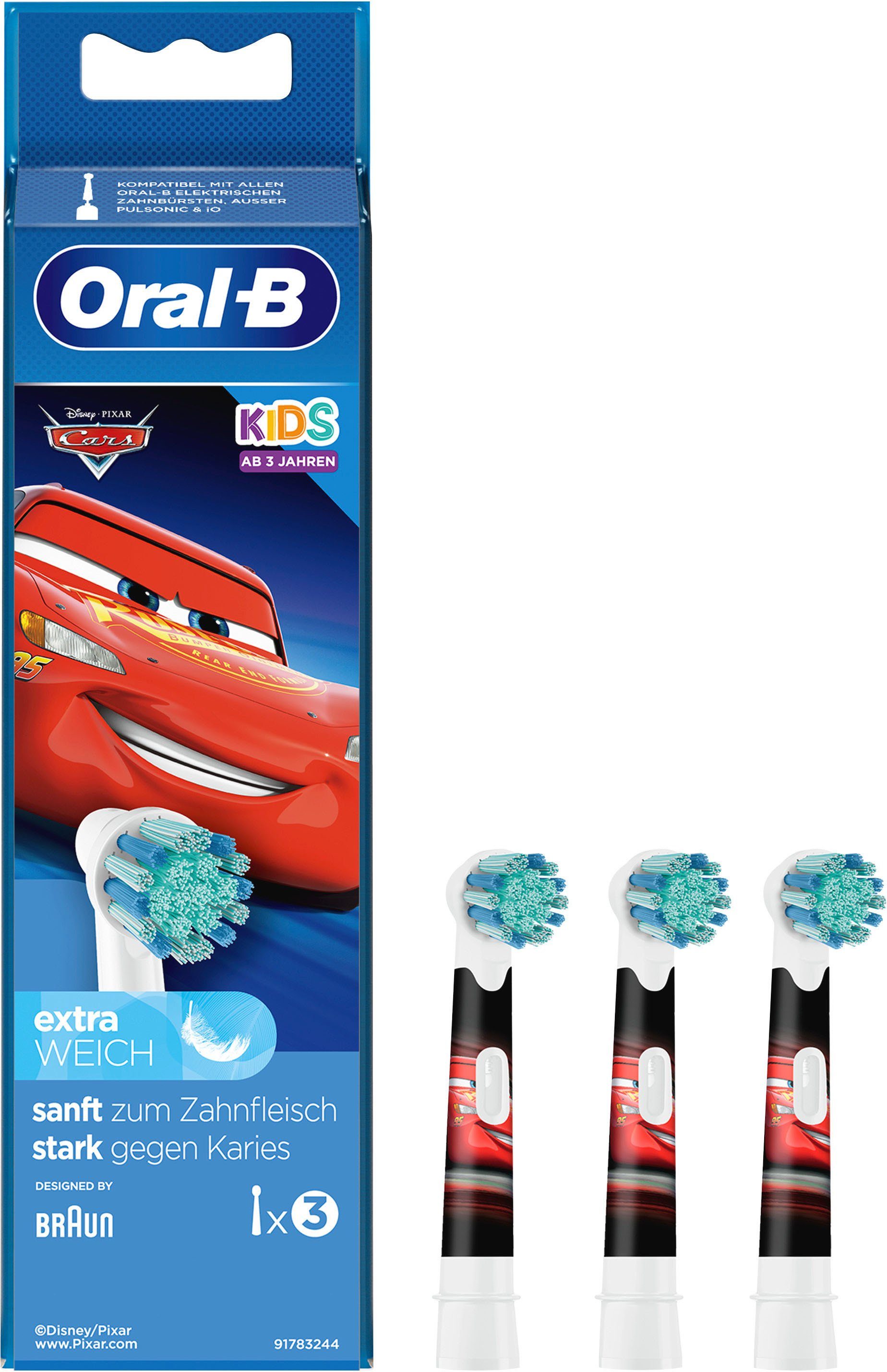 Oral-B Aufsteckbürsten Cars, für Kinder ab 3 Jahren, Verbessert: Extra  weiche Borsten für eine sanfte Reinigung