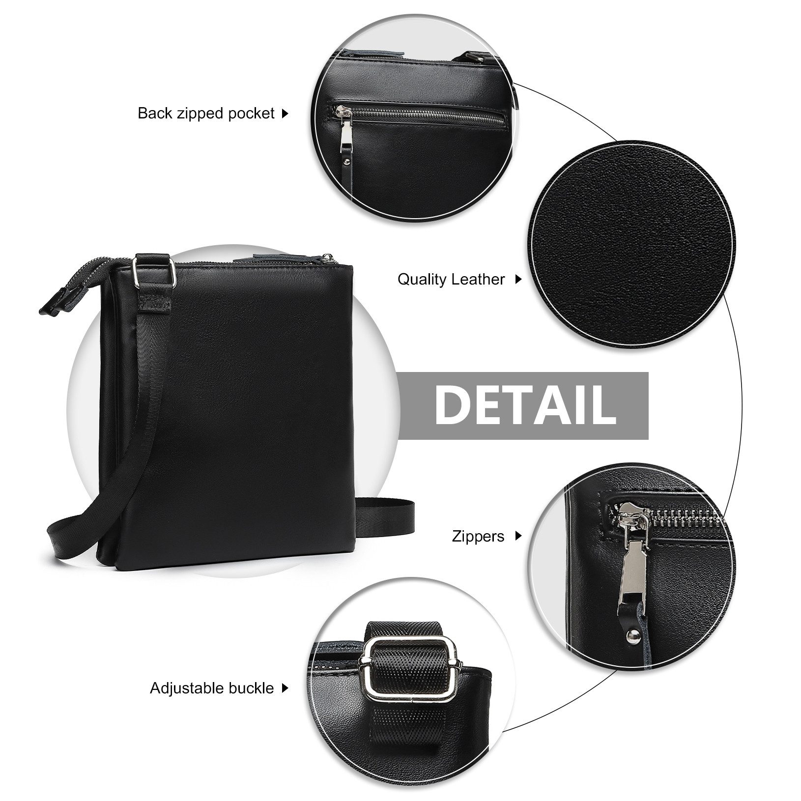 Miss Lulu Umhängetasche Damen Handytasche in Schwarz mit verstellbarem Riemen