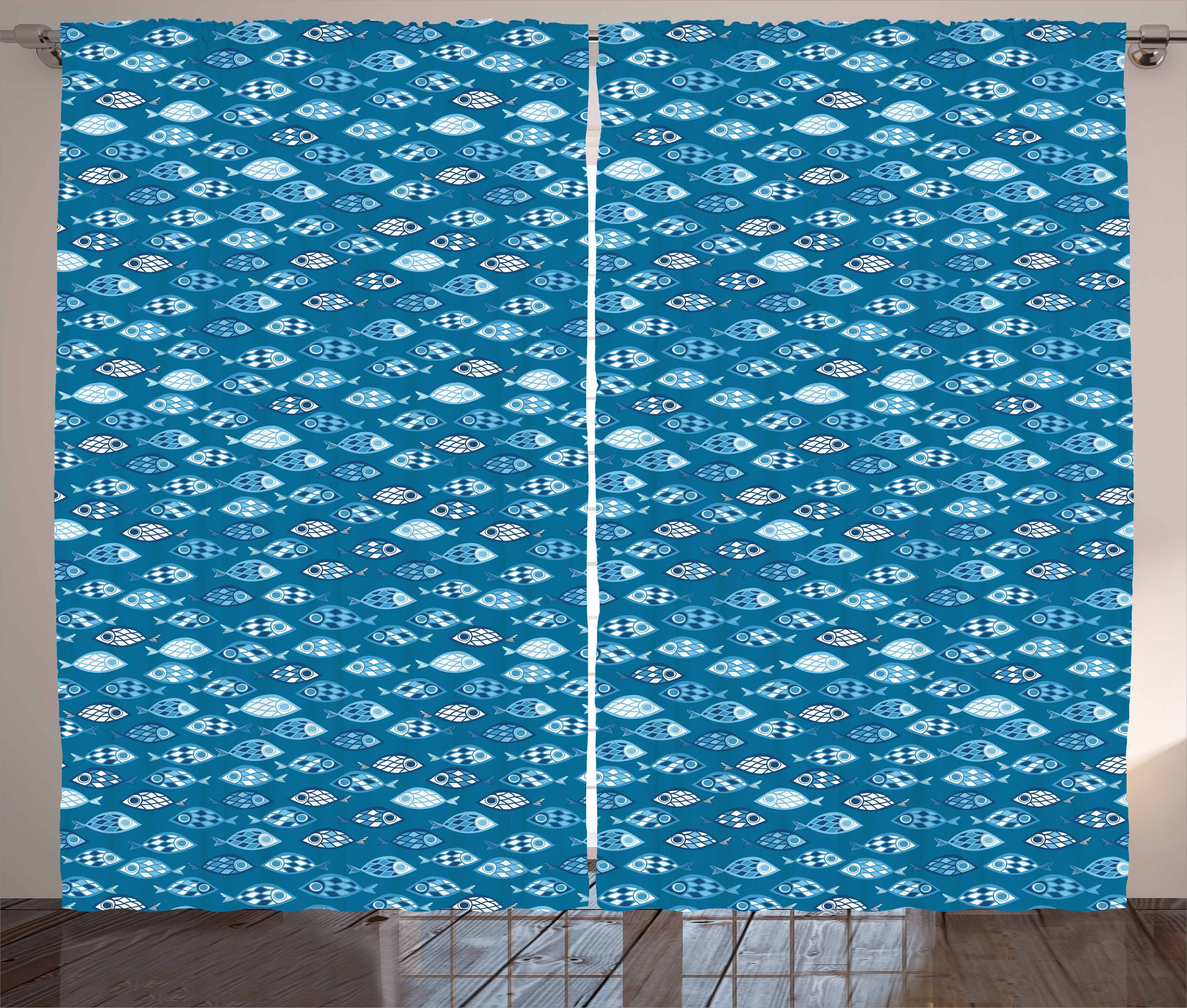 mit Haken, Schlafzimmer Vorhang Kräuselband und Gardine Schlaufen Abstrakt Aquatic Fische Abakuhaus, Entwurf