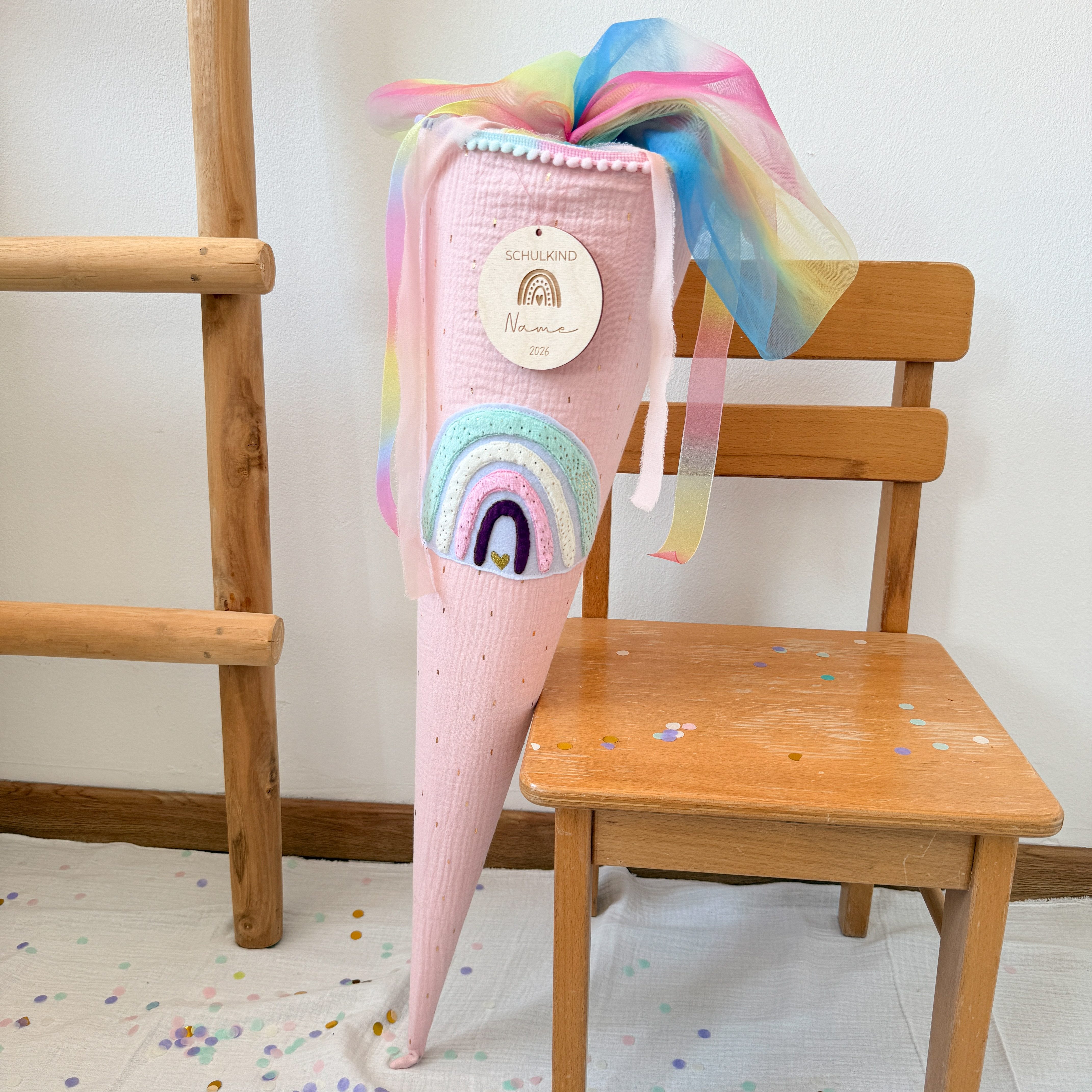 LittleANTunique Schultüte SCHULTÜTE ZUCKERTÜTE ROSA GLITZER RAINBOW, Mit Namen personalisierbar