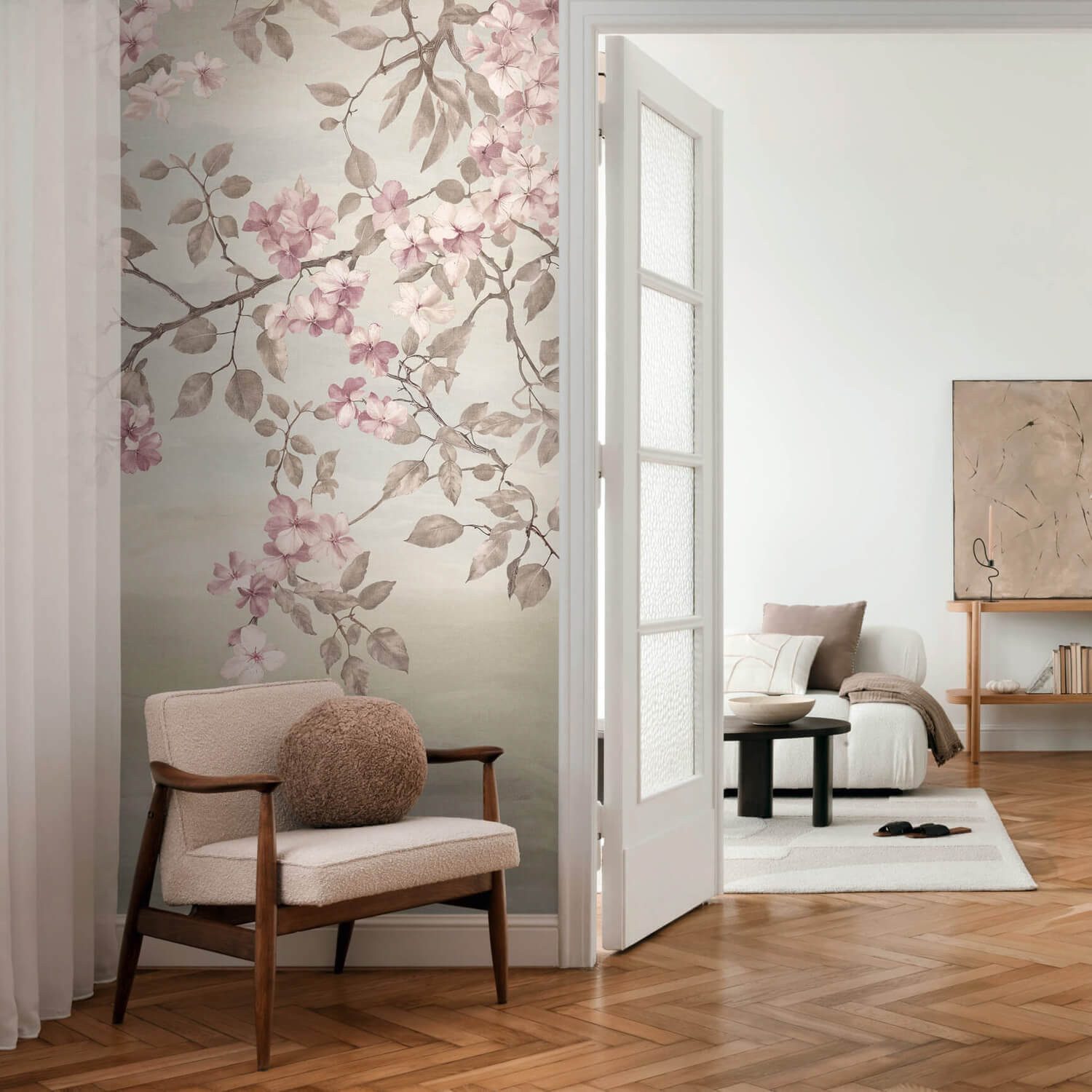 Profhome Fototapete 791448-GU Vliestapete Blumen matt beige hell-braun, geprägt, (1 Rolle, 4,45 qm), heißgeprägte Vliestapete, beige