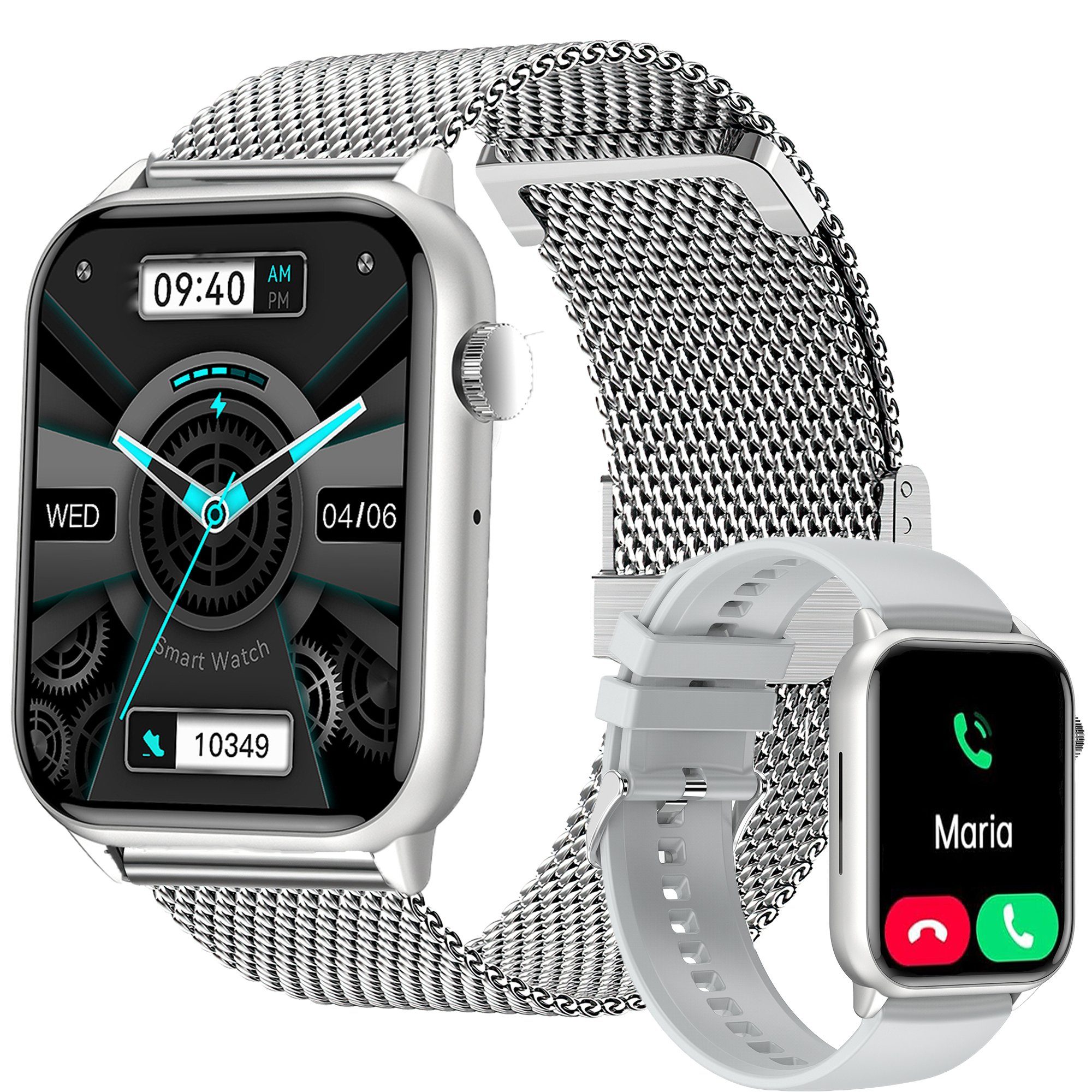 Mutoy Smartwatch,Fitness Tracker Uhr für Damen Herren mit Anruffunktion Smartwatch Gesundheits-Uhren mit Herzfrequenz,Blutsauerstoff, Blutdruckmessung, Schlafüberwachung, Schrittzähler, AI Sprachassistent, Musiksteuerung und SNS-Benachrichtigung, IP68 Wasserdichte Smartwatch Kompatibel mit iOS 9.0 und Android 4.4