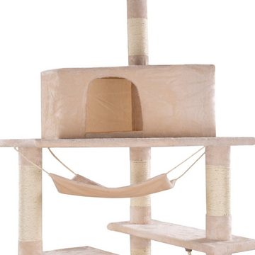 Happypet Kratzbaum CAT015-4, Gesamthöhe 230-255 cm, mit Haus, Liegemulde, Hängematte und Spielseil
