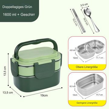 HIBNOPN Lunchbox Bento Box, Lunchbox Erwachsene Edelstahlfach, Auslaufsicher 1600ml