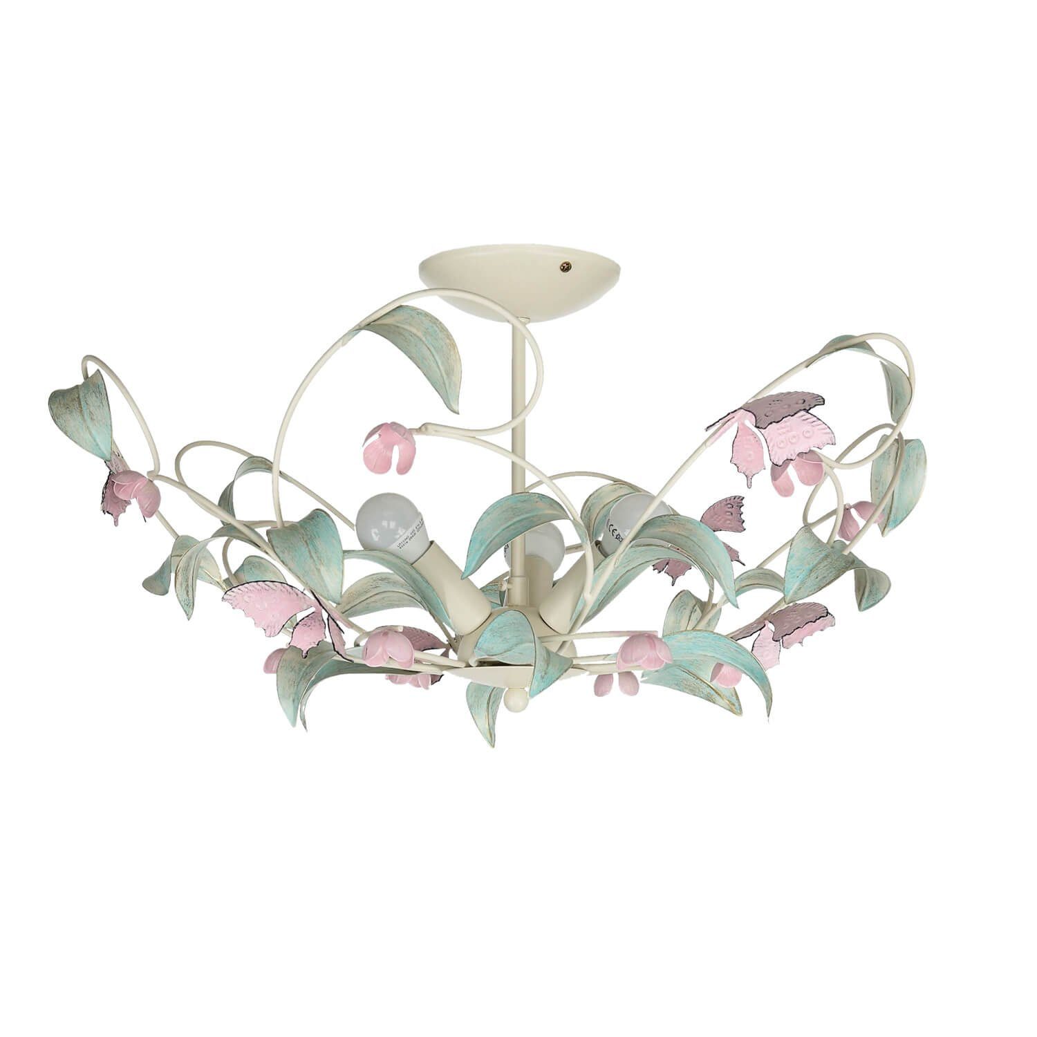 Leuchtmittel, Deckenlampe Weiß Licht-Erlebnisse Rosa Küche Floral Metall SUMMER, Esszimmer Lampe Deckenleuchte ohne