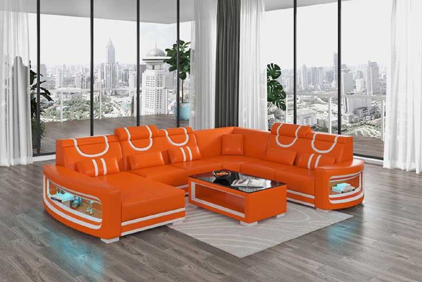 JVmoebel Ecksofa Wohnlandschaft Couchen Ecksofa U Form Sofa Groß Neu, 4 Teile, Made in Europe Orange