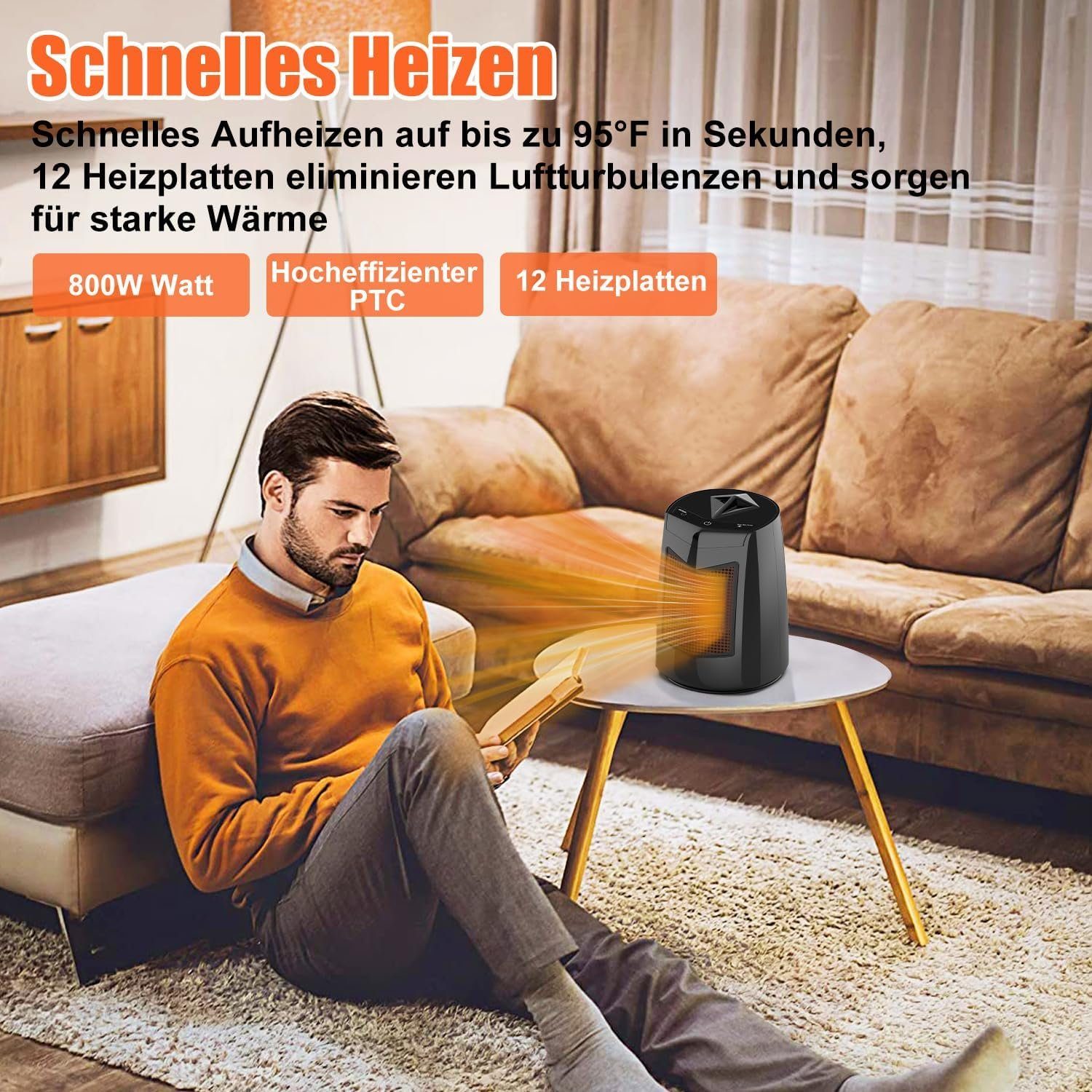 Diyarts Keramikheizlüfter, 800 W, Heizlüfter 3 Leistungsstufen, Klein 70° Oszillierend