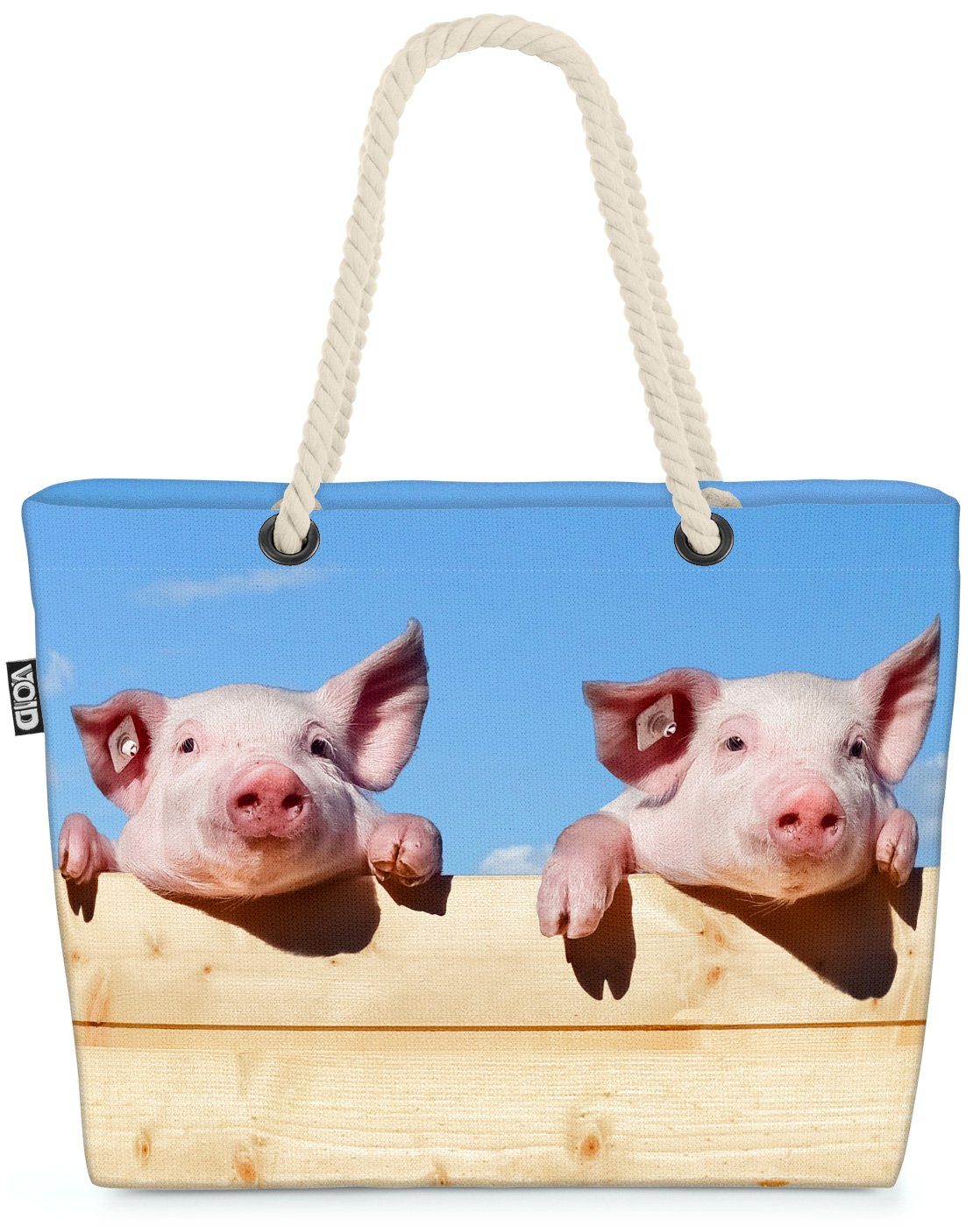 VOID Strandtasche (1-tlg), Schweinchen Zaun Beach Bag Schweine Bauern Bauernhof Tiere Zoo Farmer Landhaus