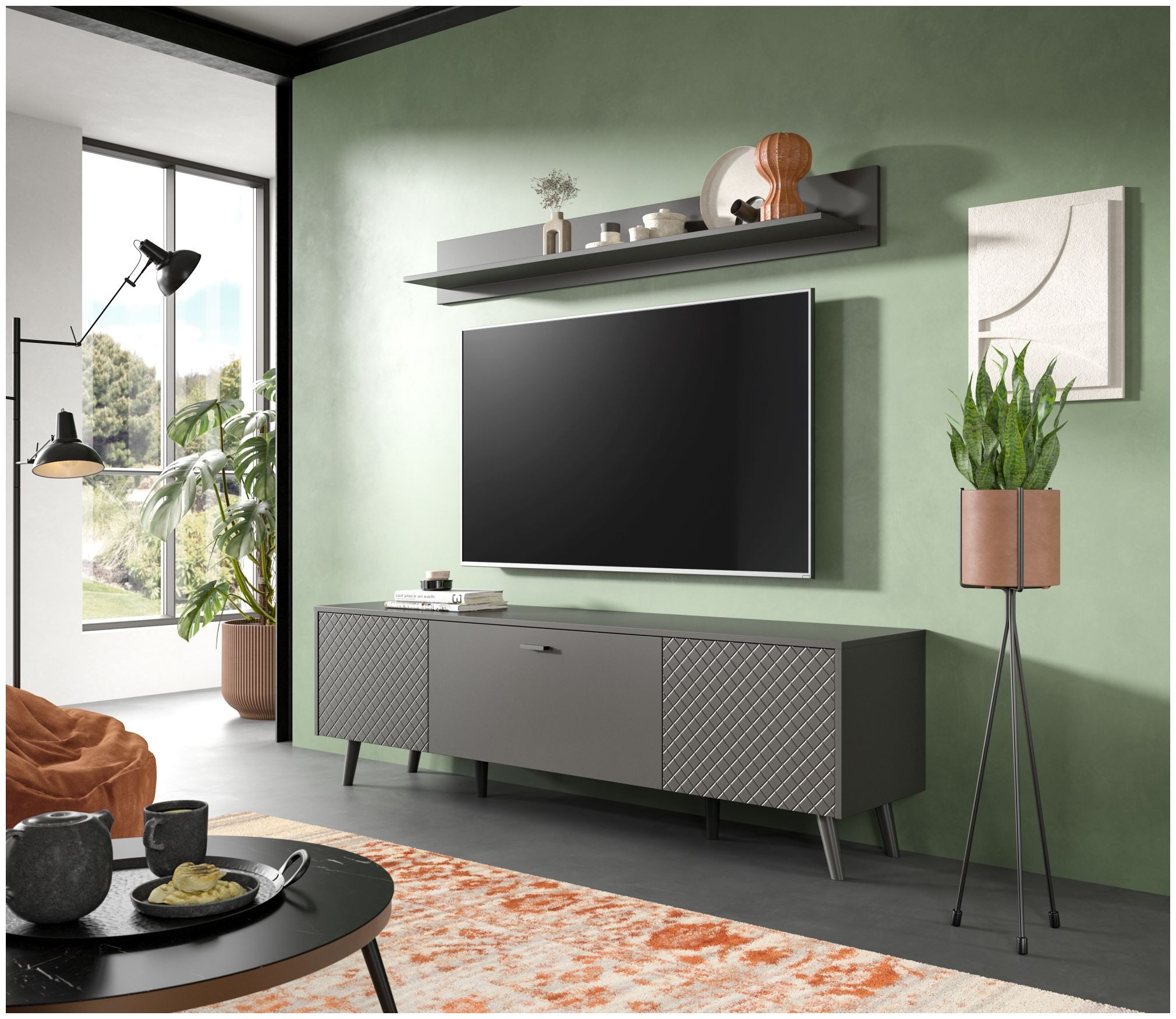 xonox.home Wandboard, Grau Matt Melamin Modern 160x20x20 cm