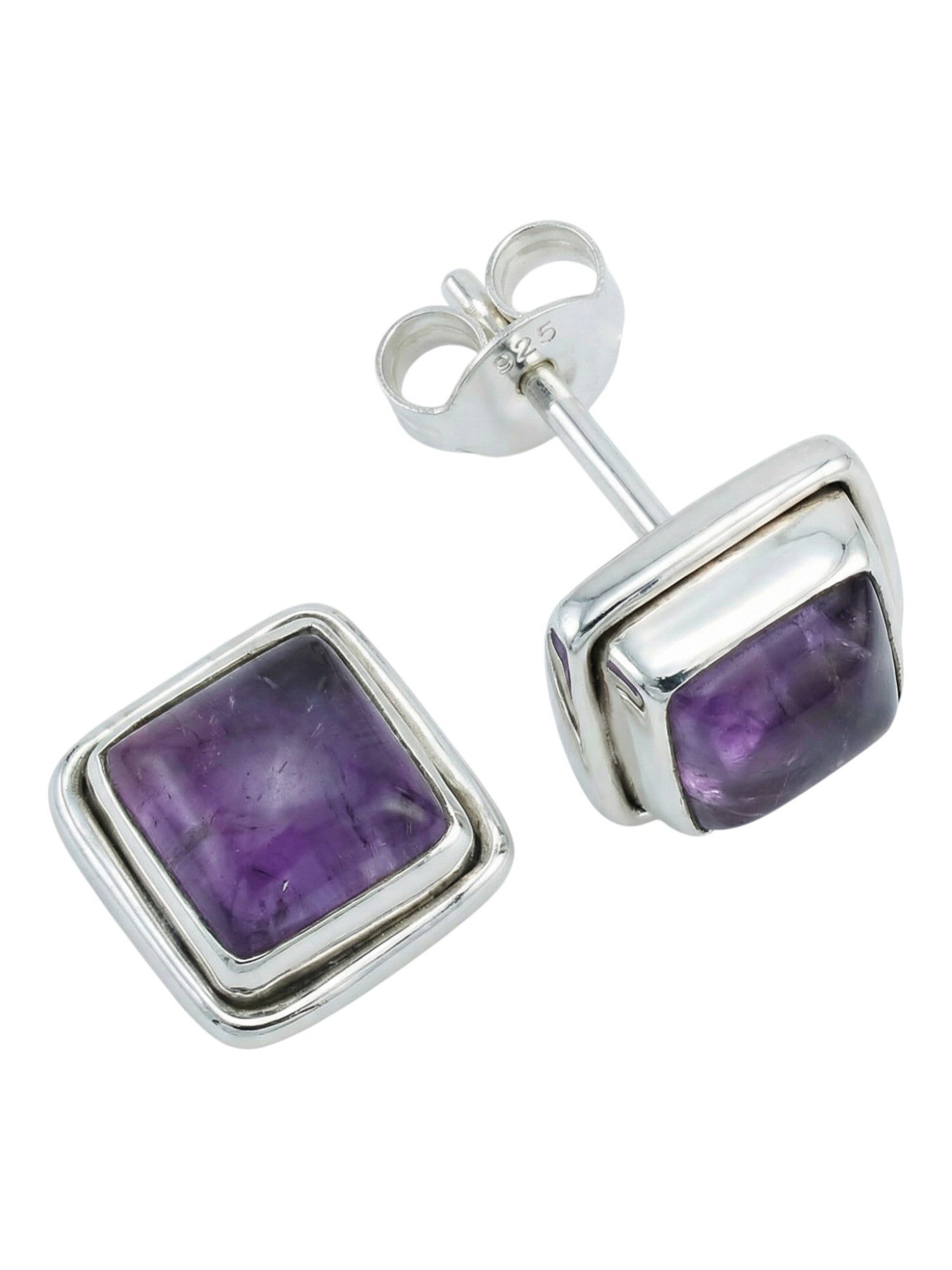Paar Ohrstecker SARALA eckig klein aus 925 Silber mit Amethyst