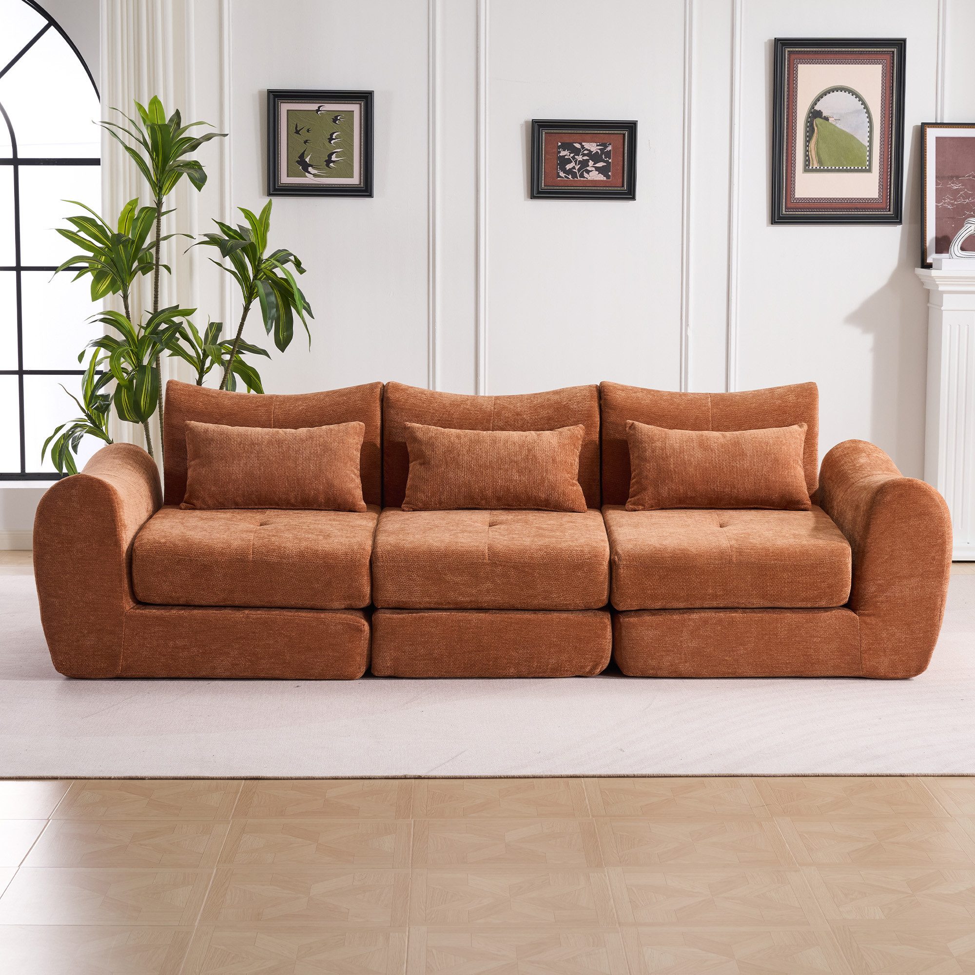Leawin Sofa Sofas Wohnzimmer, Sofa mit Schlaffunktion in L-Form, Flexibel, werkzeuglos, platzsparend für viele Wohnbereiche
