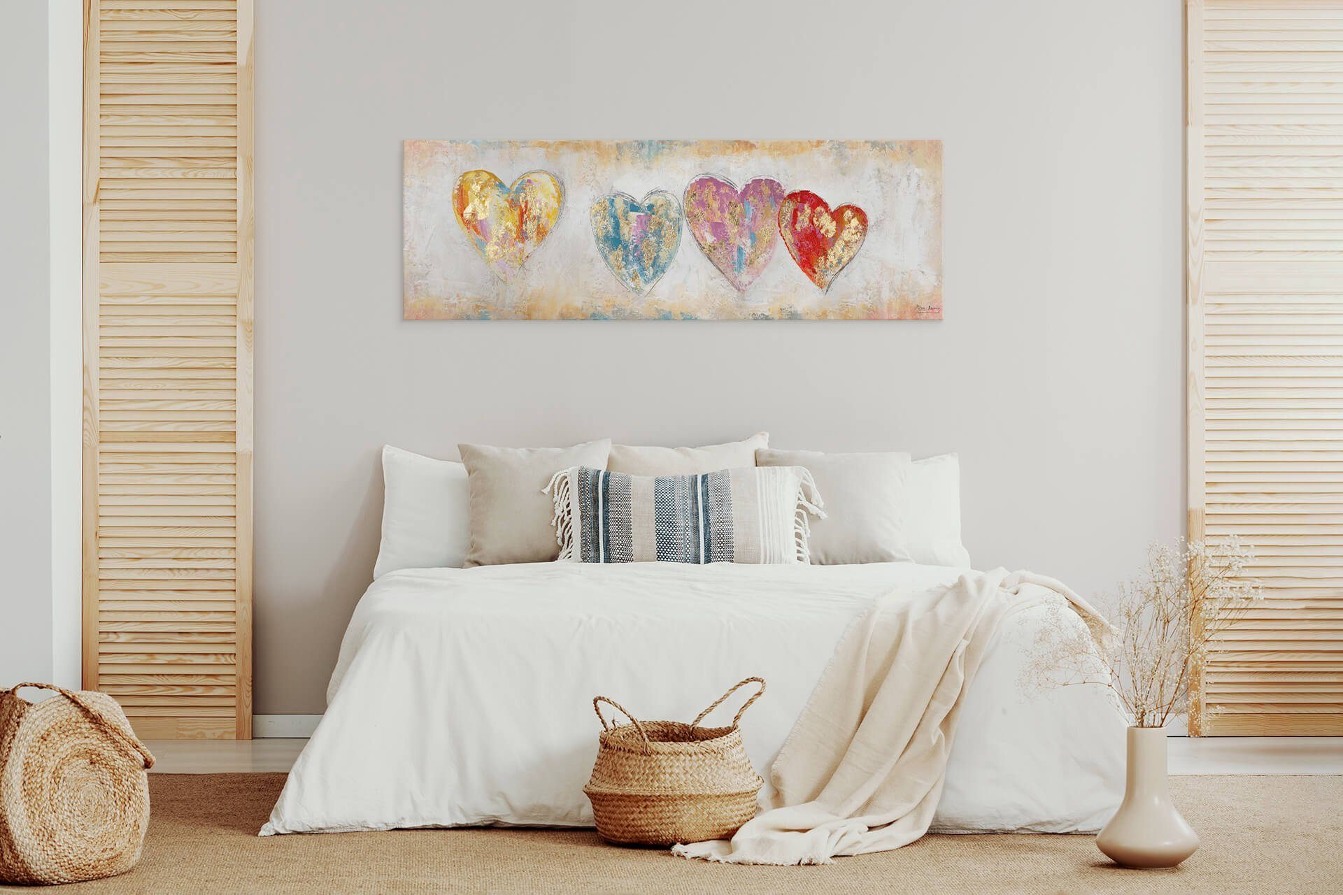 KUNSTLOFT cm, Leinwandbild Wohnzimmer My Wandbild 150x50 HANDGEMALT Heart 100% Color Gemälde