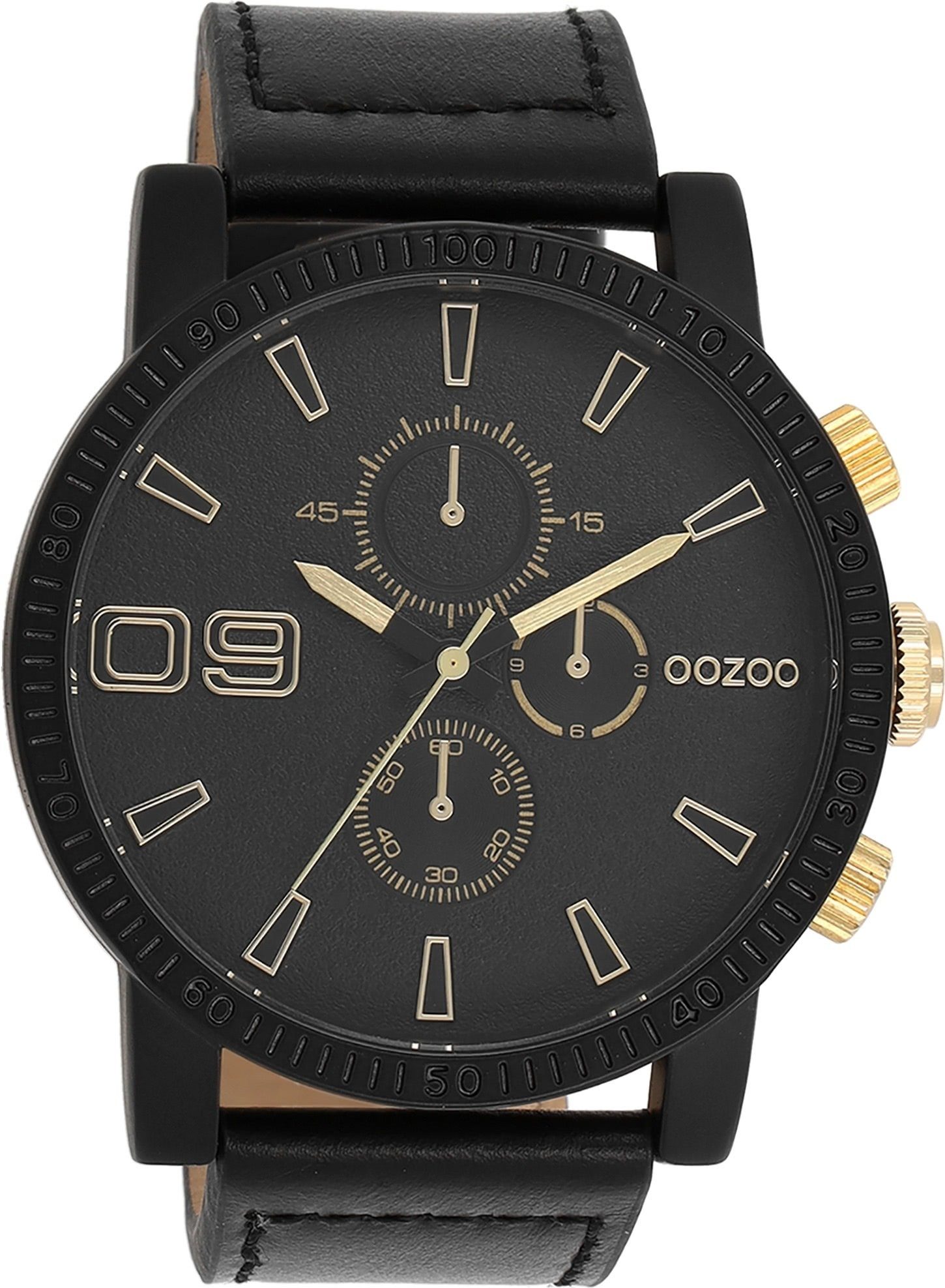 OOZOO Quarzuhr Oozoo Herren Armbanduhr Timepieces Analog, (Analoguhr), Herrenuhr rund, extra groß (ca. 48mm) Lederarmband, Fashion-Style