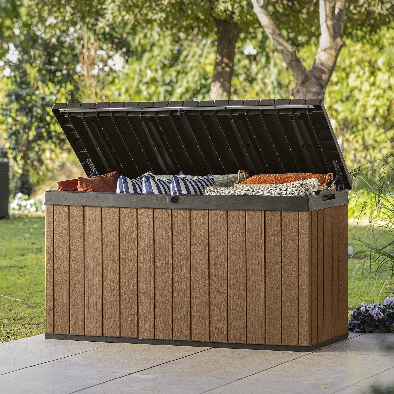 Keter Gartenbox Keter Aufbewahrungsbox DARWIN Braun, 570 L, belastbar bis 300 kg, abschließbar