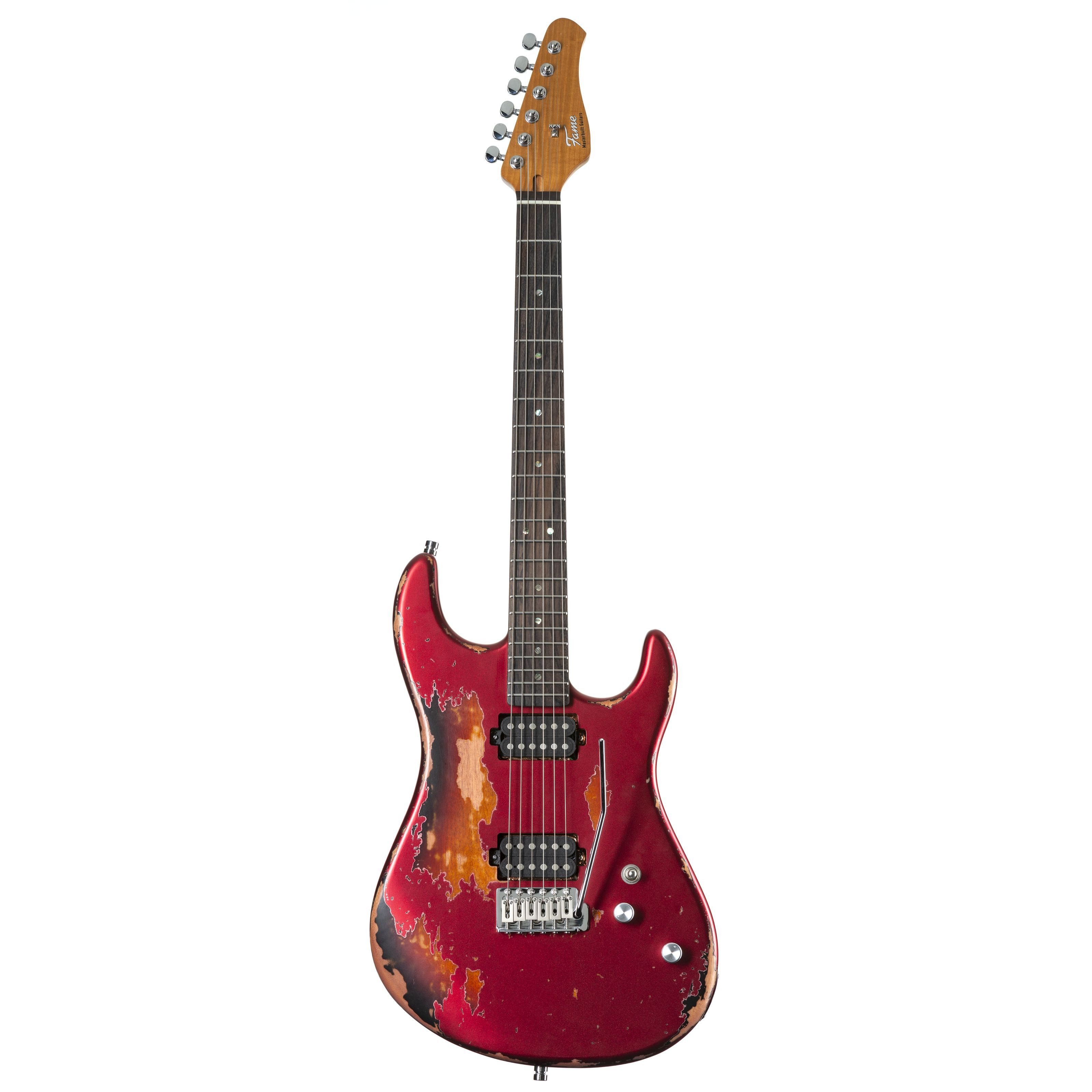 FAME E-Gitarre, E-Gitarren, ST-Modelle, Custom ST RW Worn Cherry over Sunburst - E-Gitarre