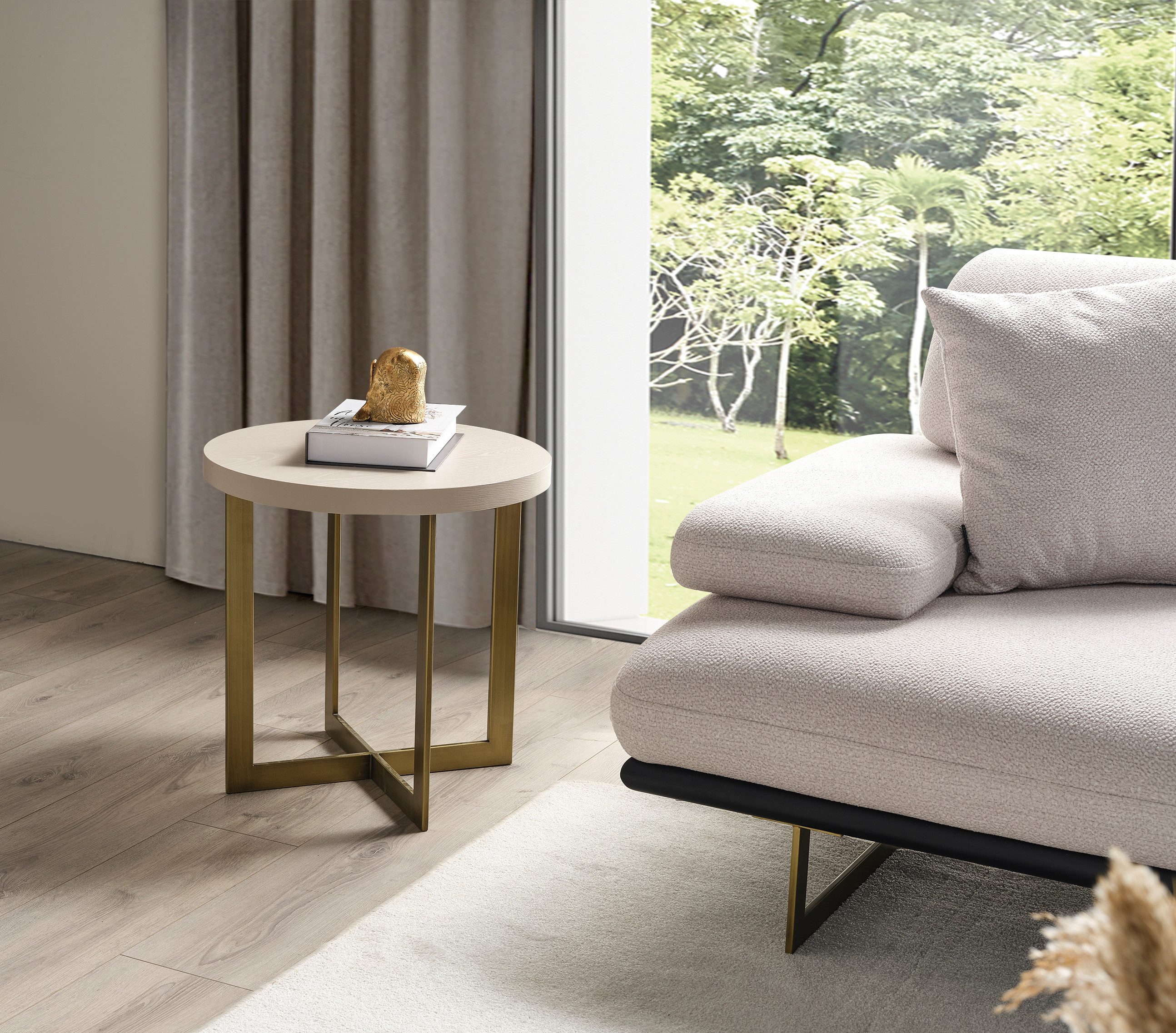 JVmoebel Couchtisch Runder Couchtisch Beige Beistelltisch Wohnzimmertisch Holz