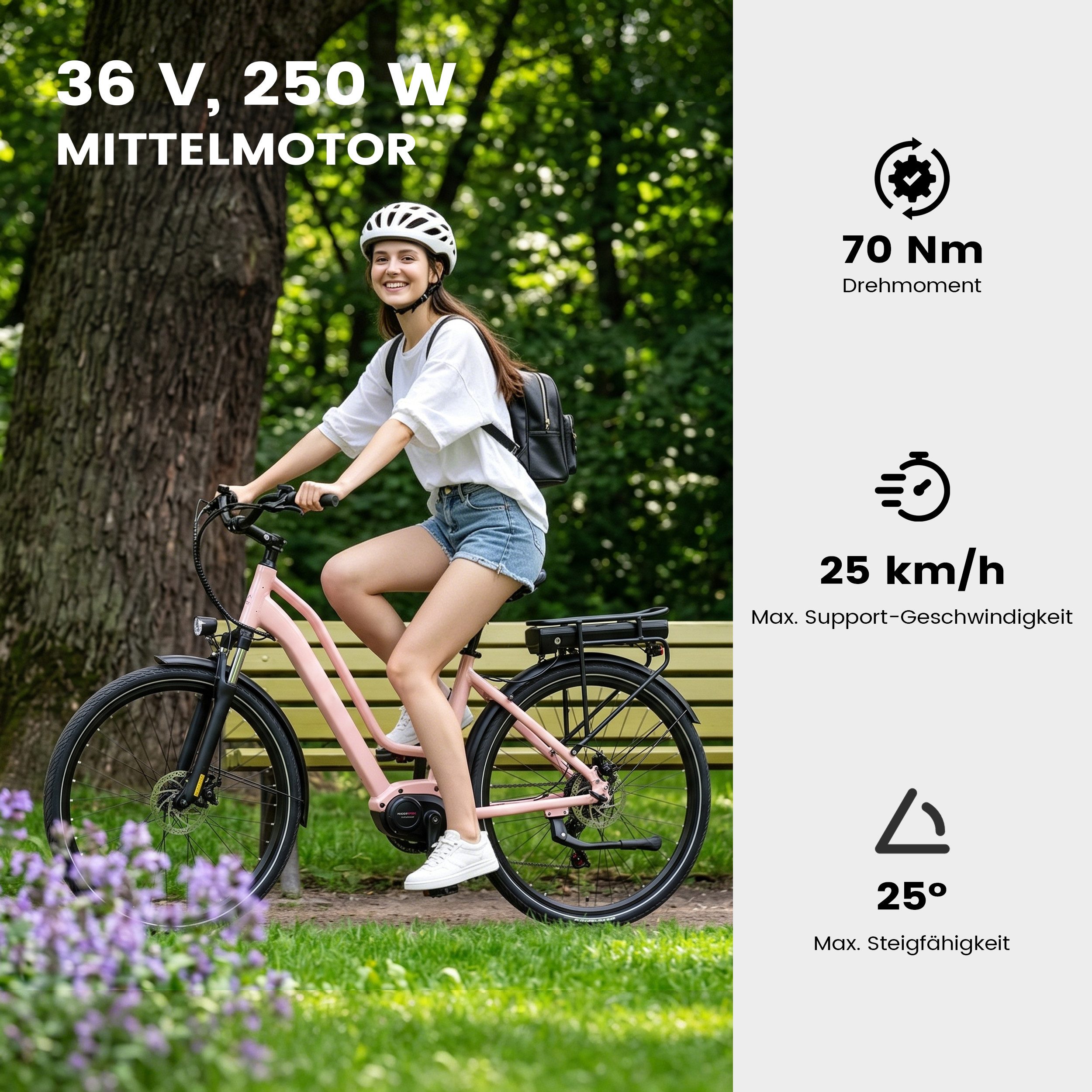 Vankel E-Bike Cityrad Mittelmotor 28 Zoll Cityrad E-Fahrrad Damen u. Herren Pedelec 460Wh, Kettenschaltung, Mittelmotor, 460,8 Wh, (Beleuchtungsset mit Batterieladegerät, Batterieschlüssel, Werkzeug), Pendler mit Drehmomentsensor, Shimano 7-Gang & Lockout-Federgabel