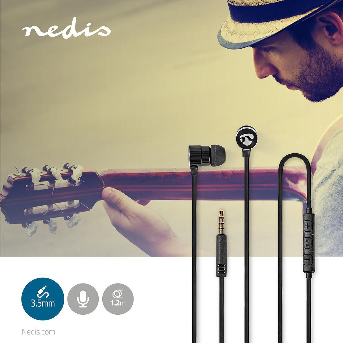 Nedis HPWD5020BK In-Ear-Kopfhörer (für musik und anrufe, mit extra ohrstöpseln, kabelgebunden, für musik und anrufe, mit extra ohrstöpseln, kabelgebunden)