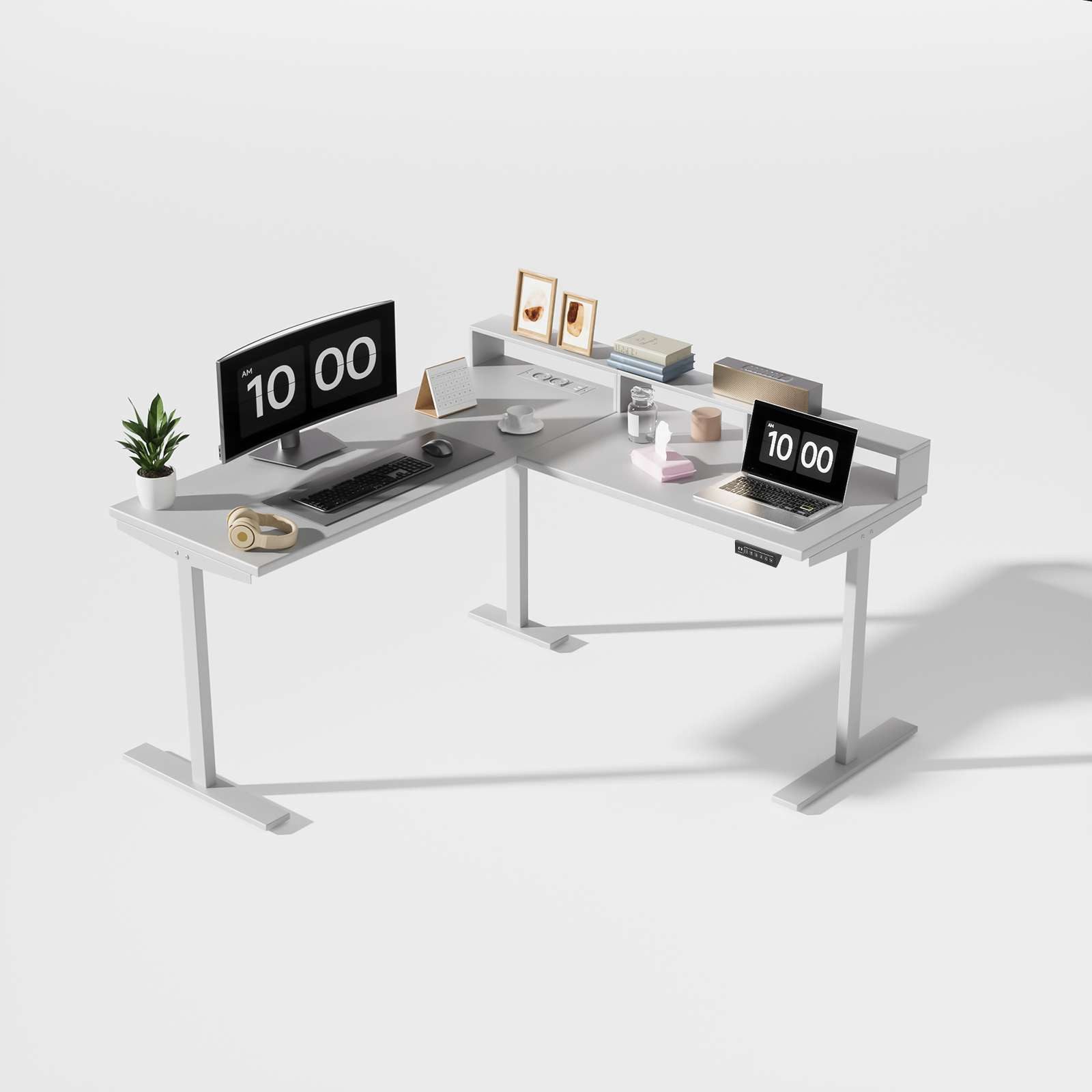 BBWL Computertisch Elektrisch höhenverstellbarer Schreibtisch mit Doppelmotor, 73–118 cm (Stahlrahmen, 15 mm Melaminplatte, integrierter Steckdose, USB-Ports, Kopfhörerhaken & Getränkehalter)
