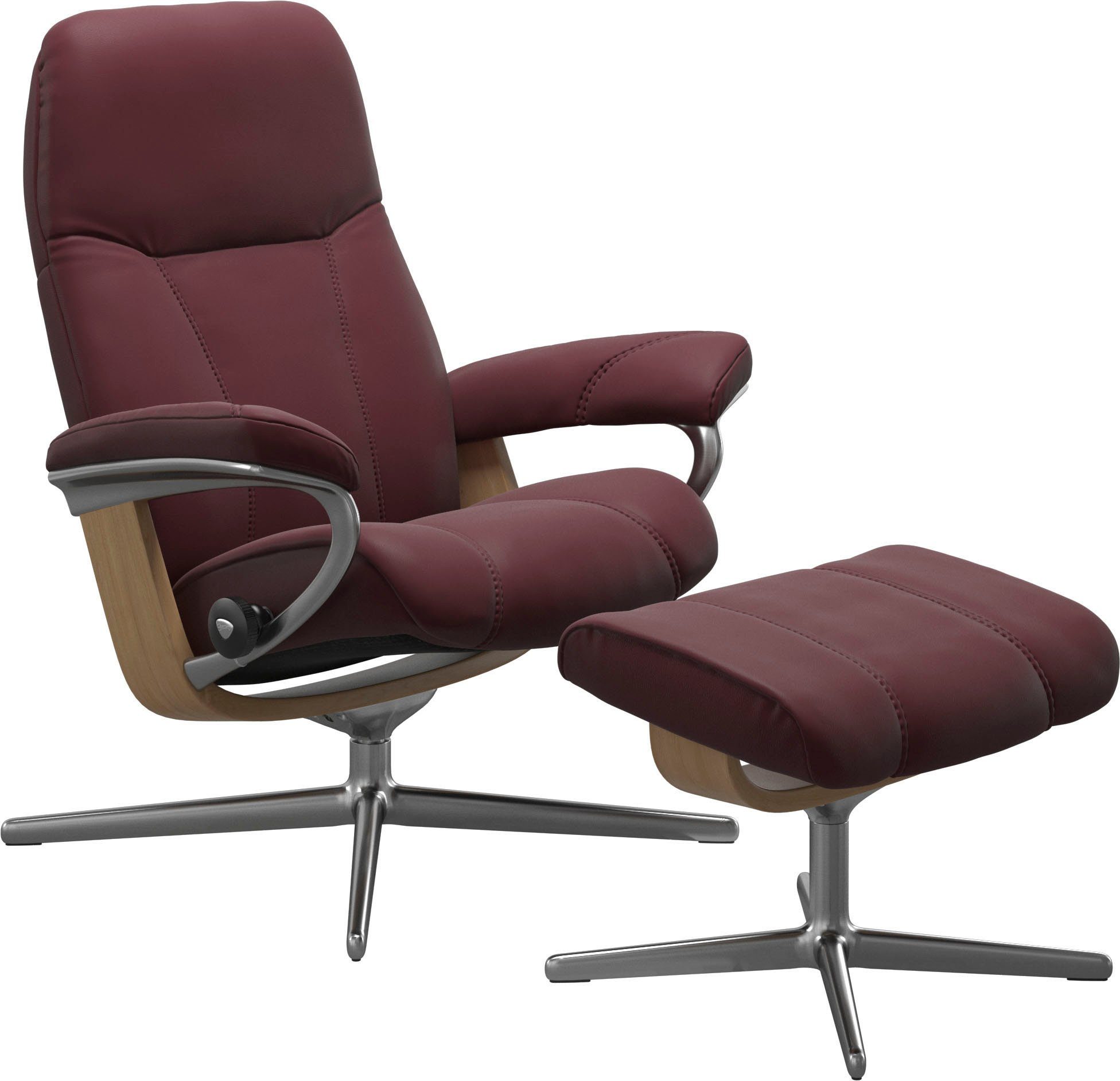 Hocker, Relaxsessel mit Stressless® Consul Größe M Base, Eiche (Set, L, S, Relaxsessel Cross Holzakzent mit Hocker), & mit