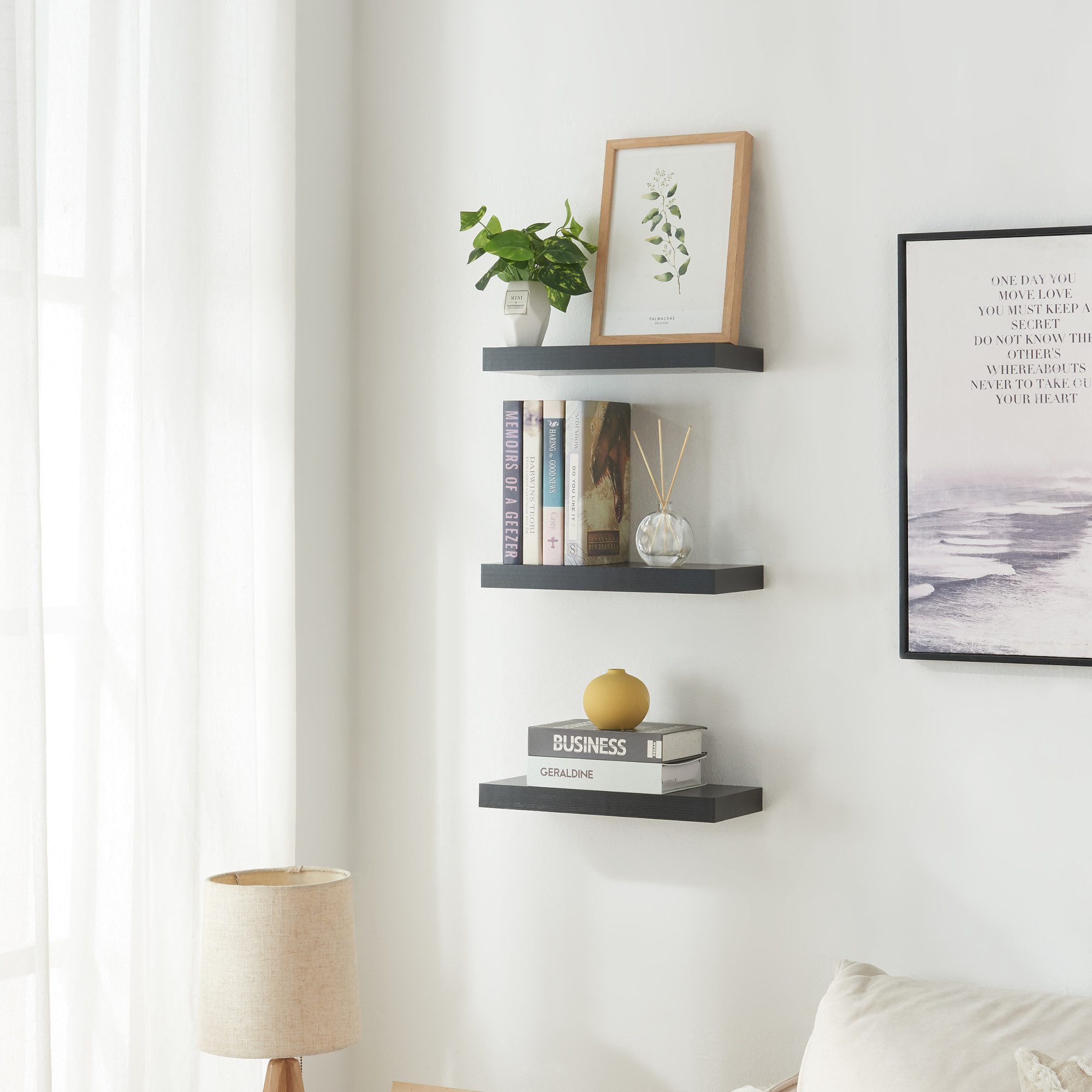 en.casa Wandregal, 3-tlg., »Stranda« 3er Set 38 x 17 x 4 cm Schwarz günstig online kaufen