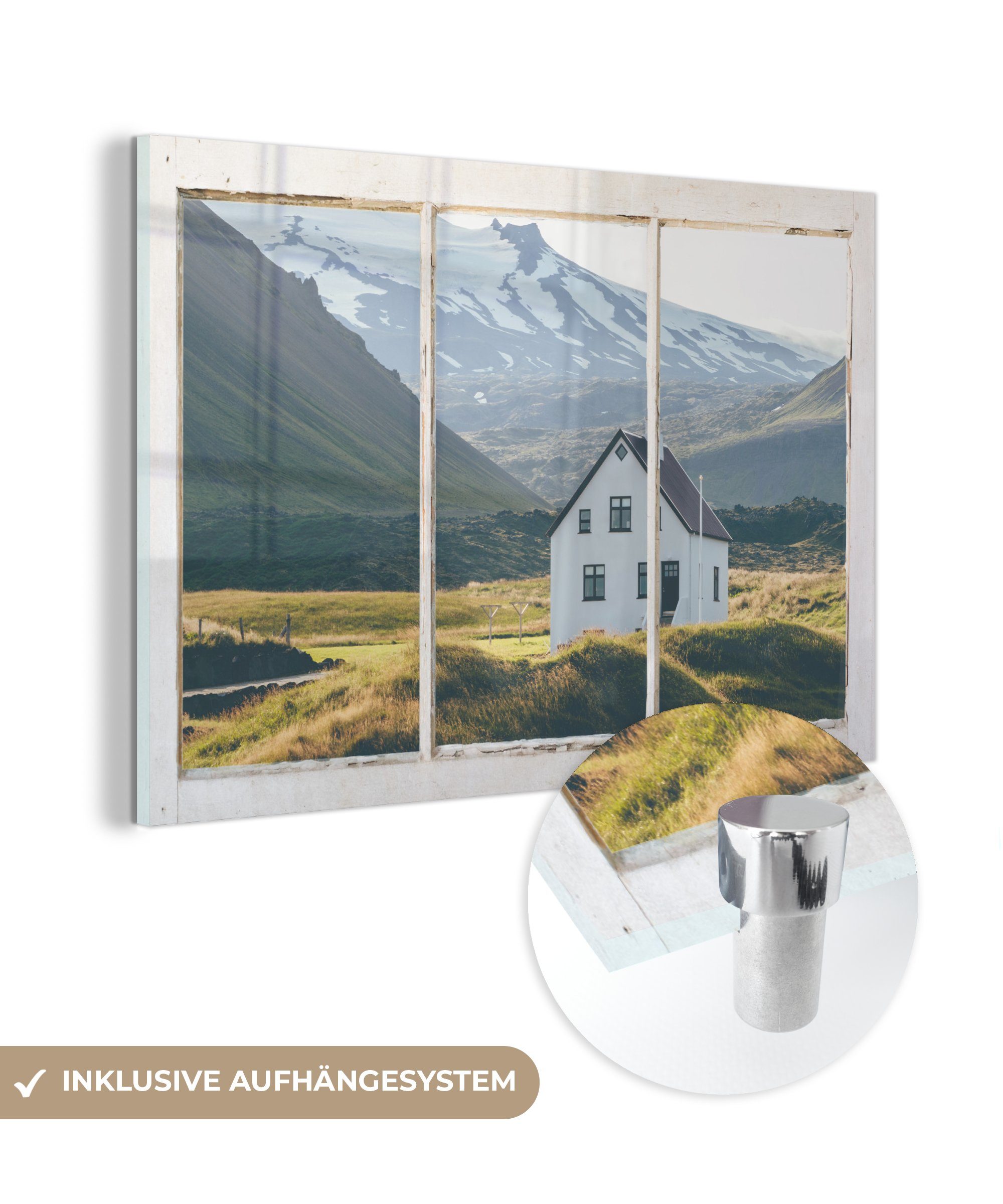 MuchoWow Acrylglasbild Aussicht - Haus - Berg, (1 St), Glasbilder - Bilder auf Glas Wandbild - Foto auf Glas - Wanddekoration | Bilder