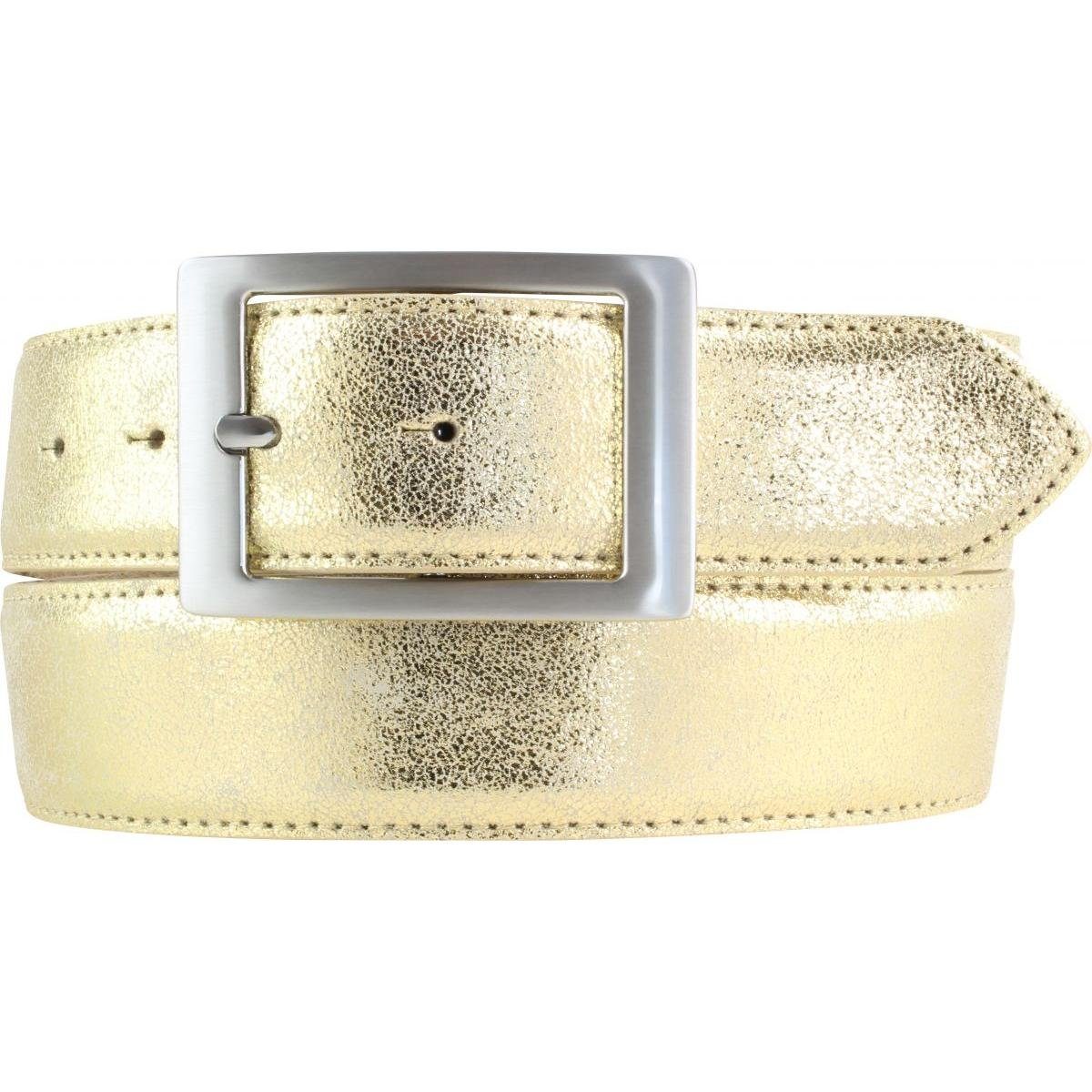 Leder-Gürte Doppel-Schließe 4cm Gold, Hochwertiger BELTINGER Gürtel - Metall-Optik Silber Ledergürtel mit