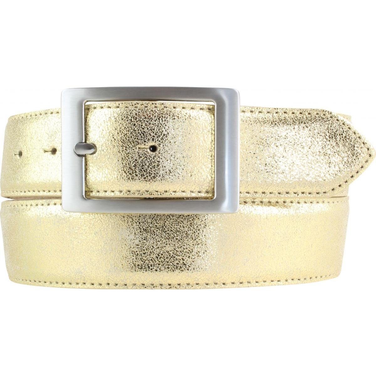 BELTINGER Ledergürtel Hochwertiger Gürtel Metall-Optik mit Doppel-Schließe 4cm - Leder-Gürte Gold, Silber