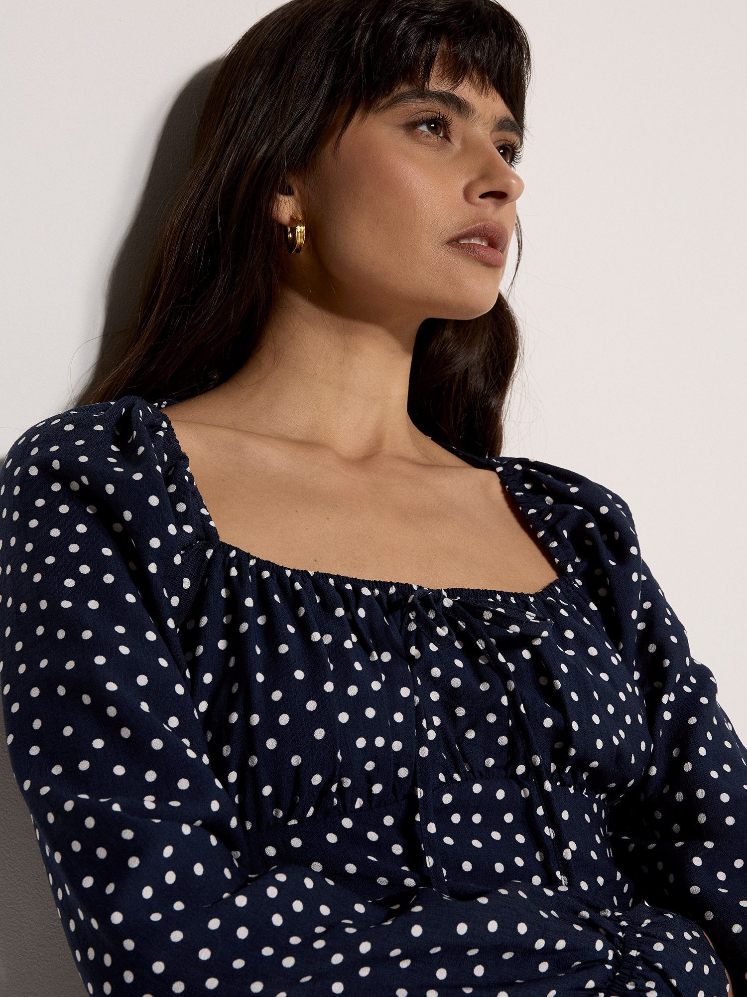 Apricot Minikleid Minikleid mit Polka-Dot-Muster mit Reißverschluss