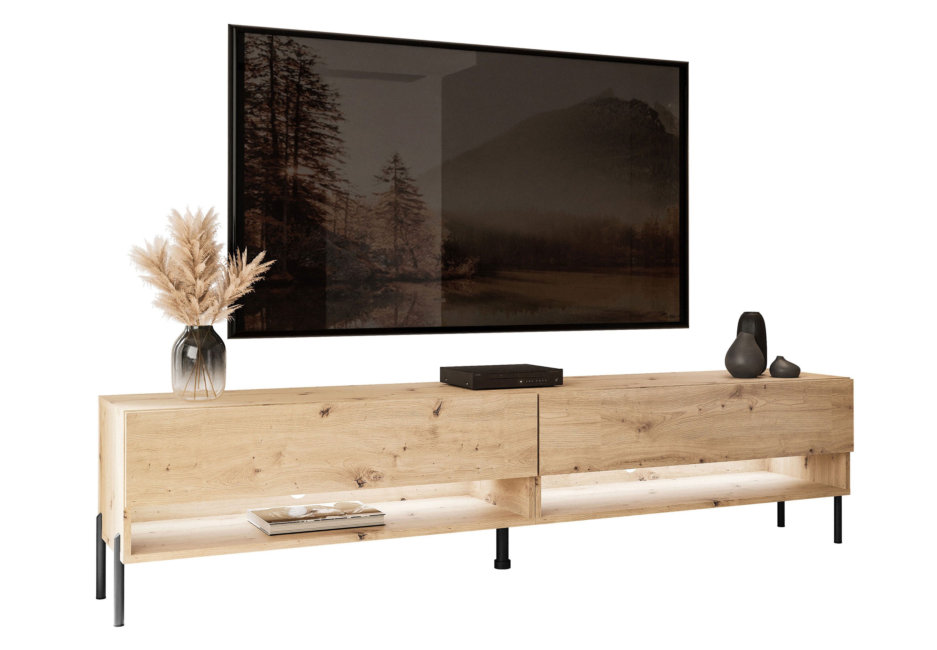 Lookway Lowboard CALANTE LOFT 180 cm RTV Schrank auf Beinen mit LED-Beleuchtung