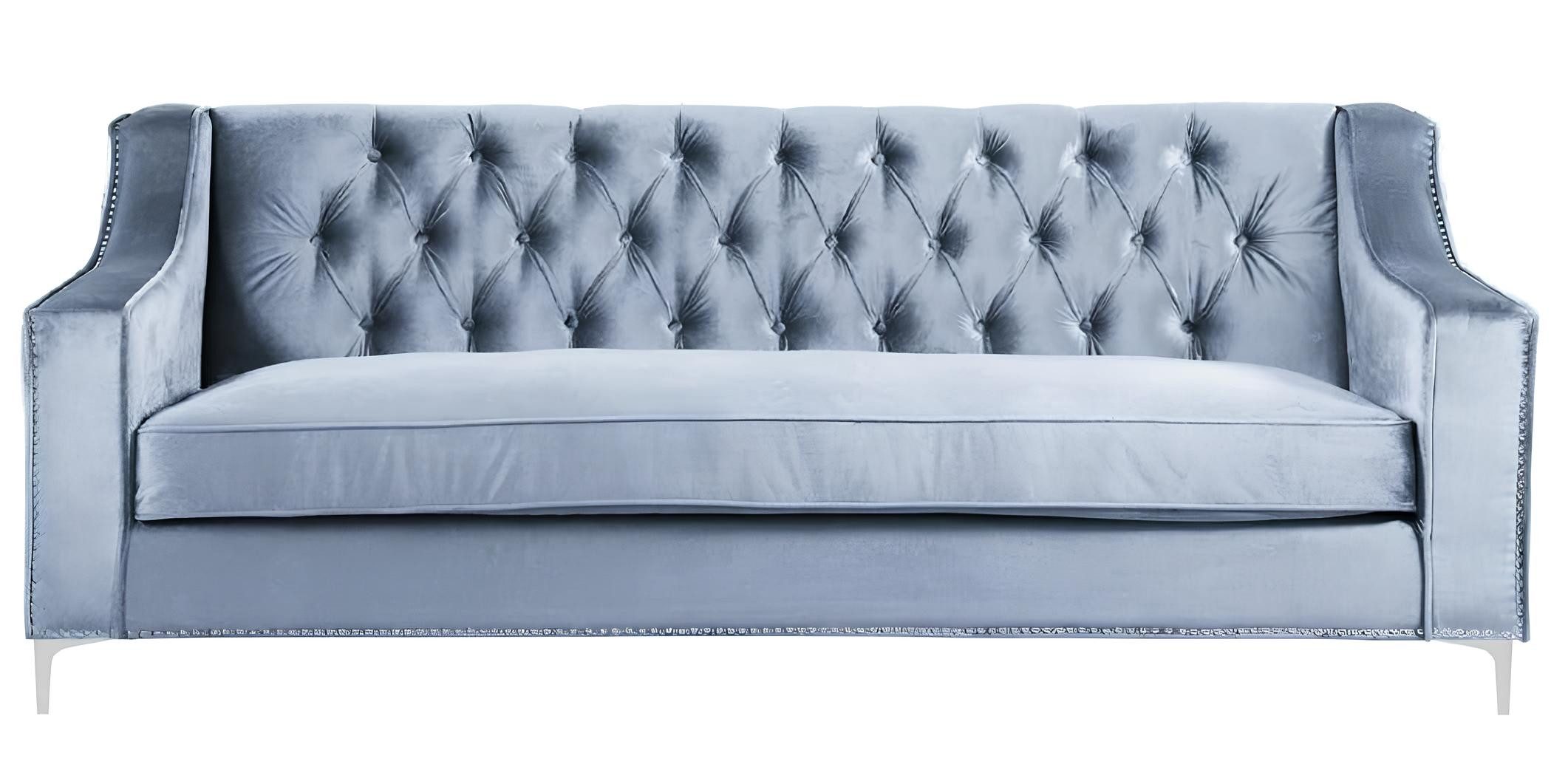 Xlmoebel Chesterfield-Sofa Elegantes Chesterfield-Sofa in silbernem Stoff für stilvolles Wohnen, Hergestellt in Europa