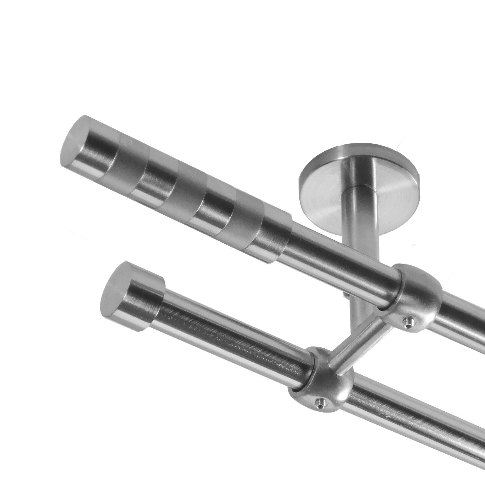 BASIT Gardinenstange Rohr Edelstahloptik 16 mm mit Deckenträgern 540 cm E12, Ø 16 mm, 2-läufig, verschraubt, Metall, D21 540 cm E12 Zylinder