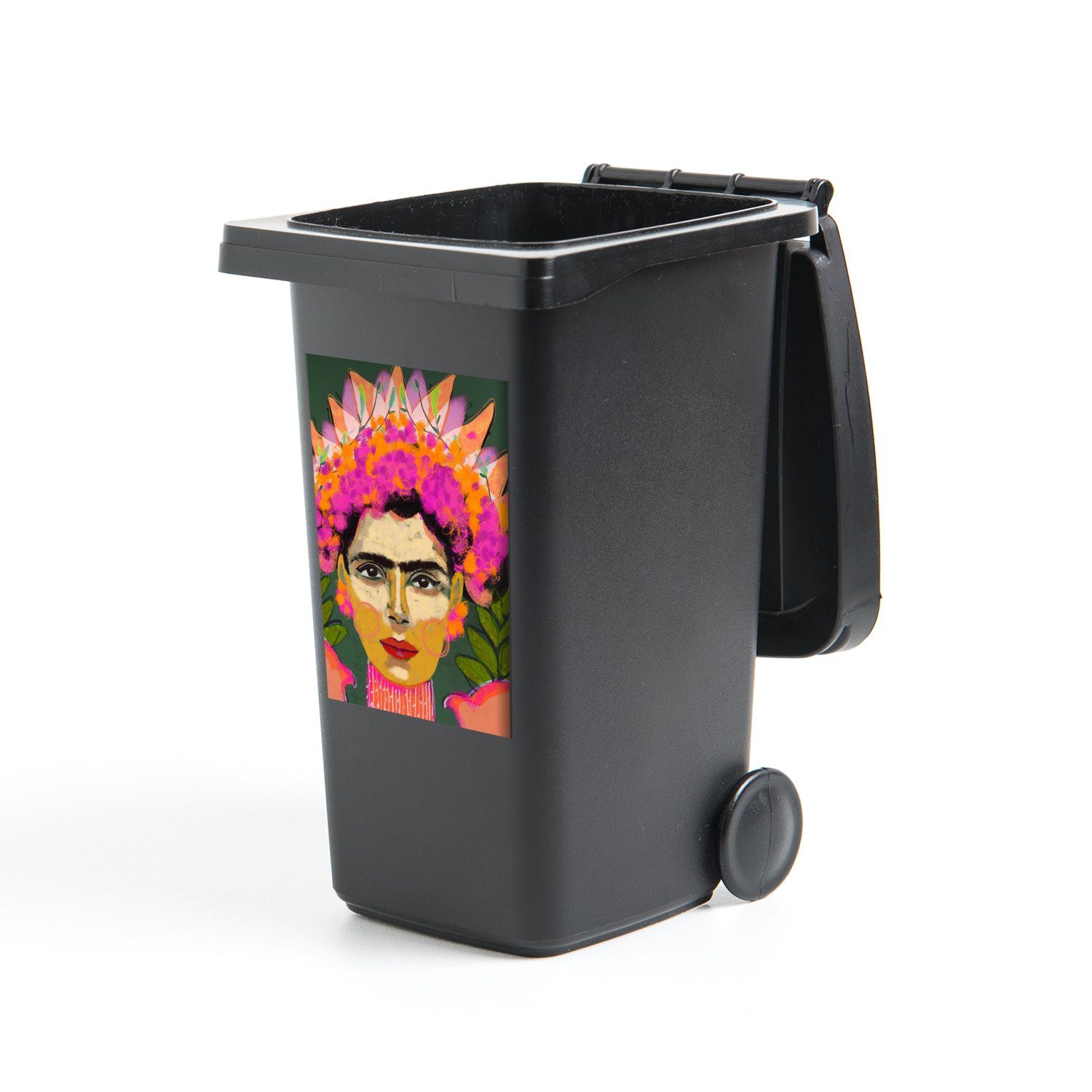 MuchoWow Wandsticker Farben - Frau - Porträt - Rosa (1 St), Mülleimer-aufkleber, Mülltonne, Sticker, Container, Abfalbehälter | Wandtattoos