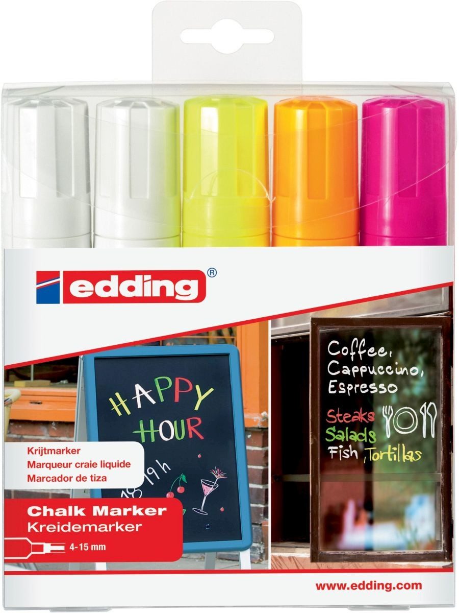 edding Filzstift Kreidemarker edding 4090 4-15 mm 2x weiß/1x neongelb, neonorange, neon
