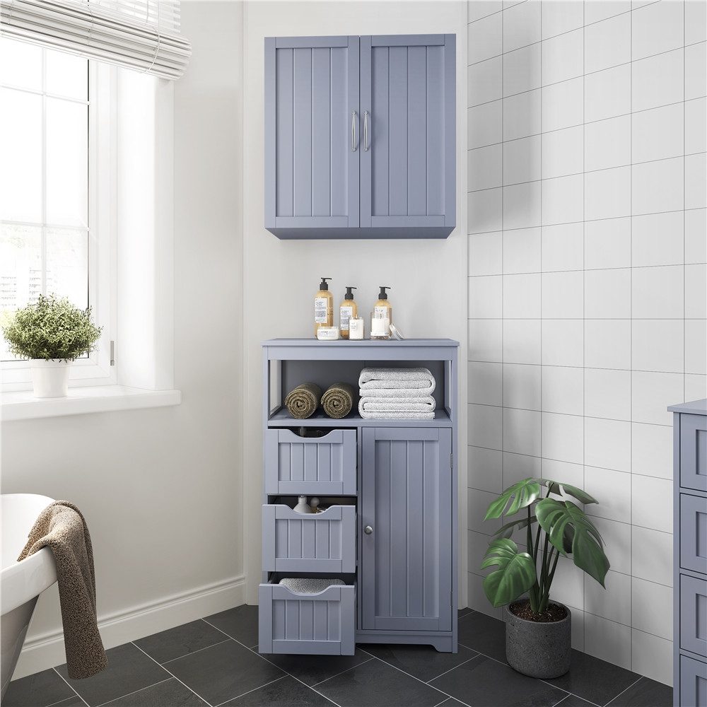 Yaheetech Badkommode Badezimmerschrank, Badschrank mit 3 Schubladen & 1 Schrank mit verstellbarem Regalbrett