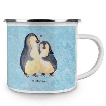 Mr. & Mrs. Panda Becher Pinguin umarmen - Eisblau - Geschenk, Edelstahl Trinkbecher, Hochzeit, Emaille, Liebevolles Design